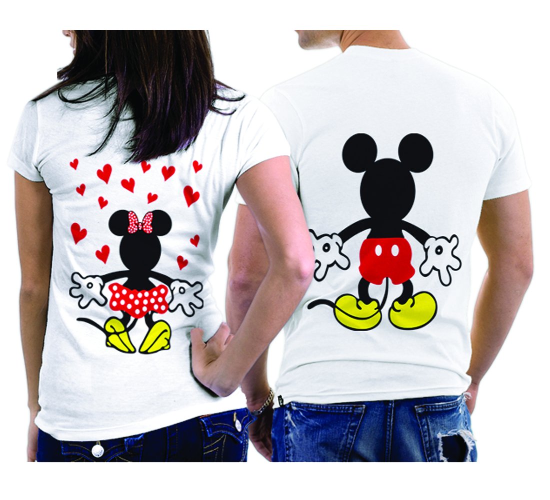 Mickey & Minnie Mouse Matching Couple T-Shirts - Two Sided Disney Love Theme Cotton Shirts for Couples, Date Night & Theme Park Outfits