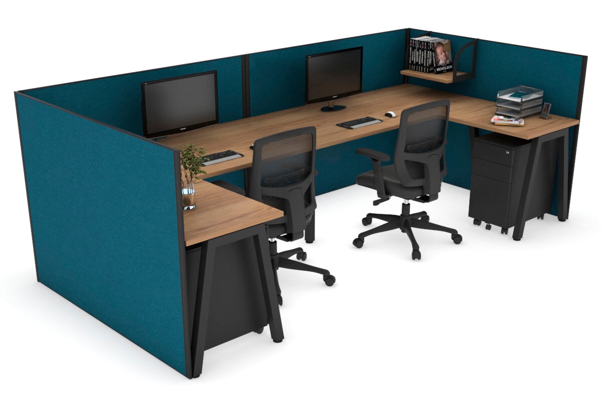 Quadro A Legs 2-Person Corner Workstation - U-Shaped Black Frame Office Desk [1400L x 1800W with Cable Management] - Perfect for Collaborative Workspaces & Home Offices