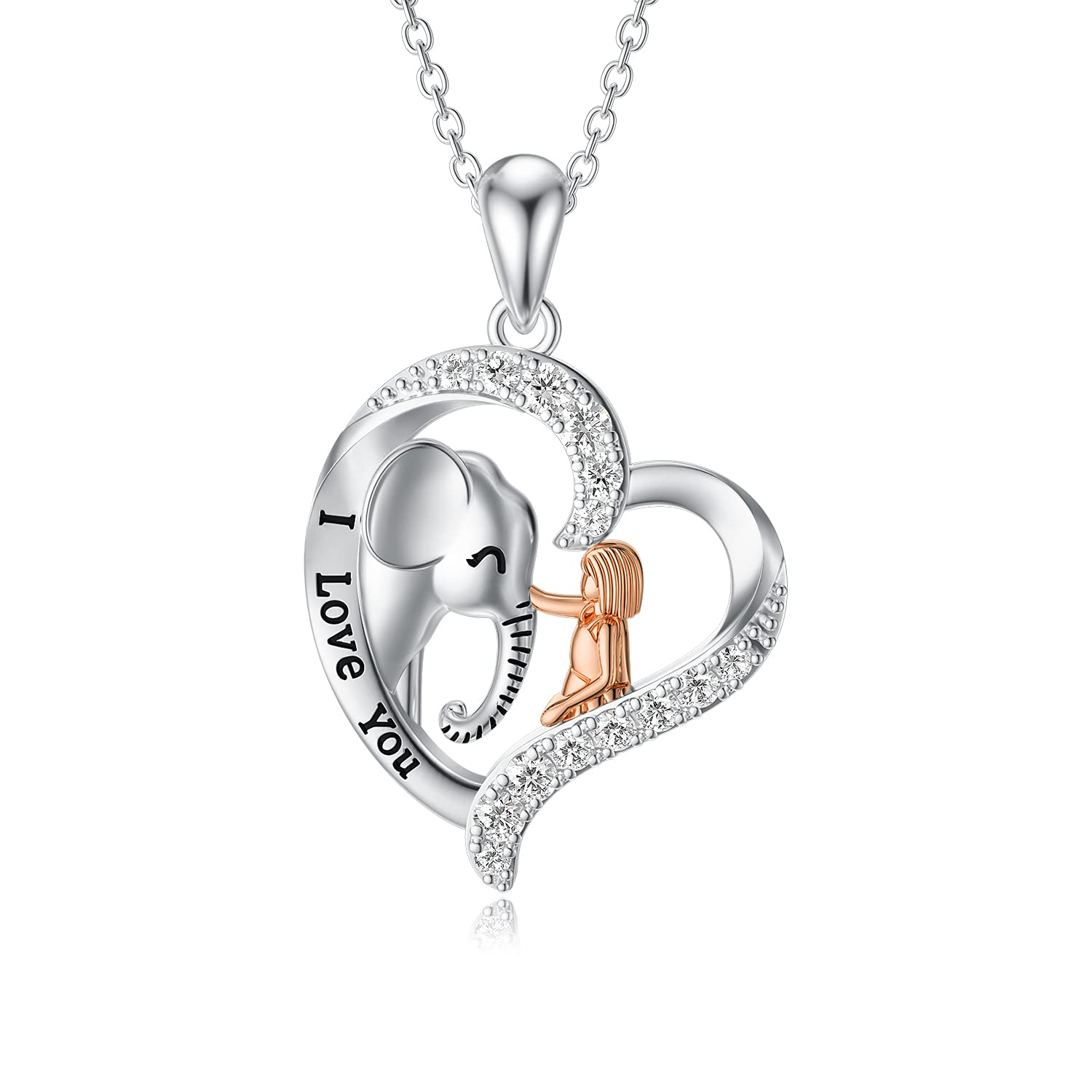 YAFEINI Sterling Silver Elephant Heart Pendant Necklace - Good Luck Charm Jewelry Gift for Women, Mom, Wife | Birthday, Anniversary, Christmas Present | Perfect for Everyday Wear & Special Occasions