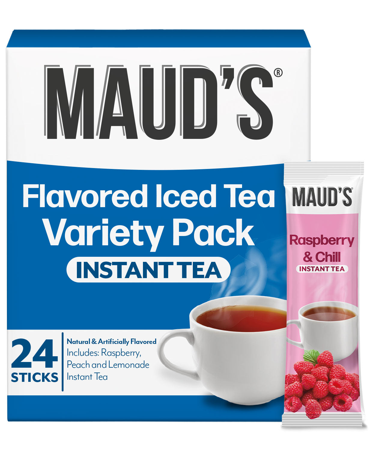 Maud's Instant Iced Tea Variety Pack - 12 Flavors of Refreshing Cold Brew Tea for Summer, Picnics & Office - Sugar-Free & Low-Calorie Iced Tea Mixes for Healthy Hydration