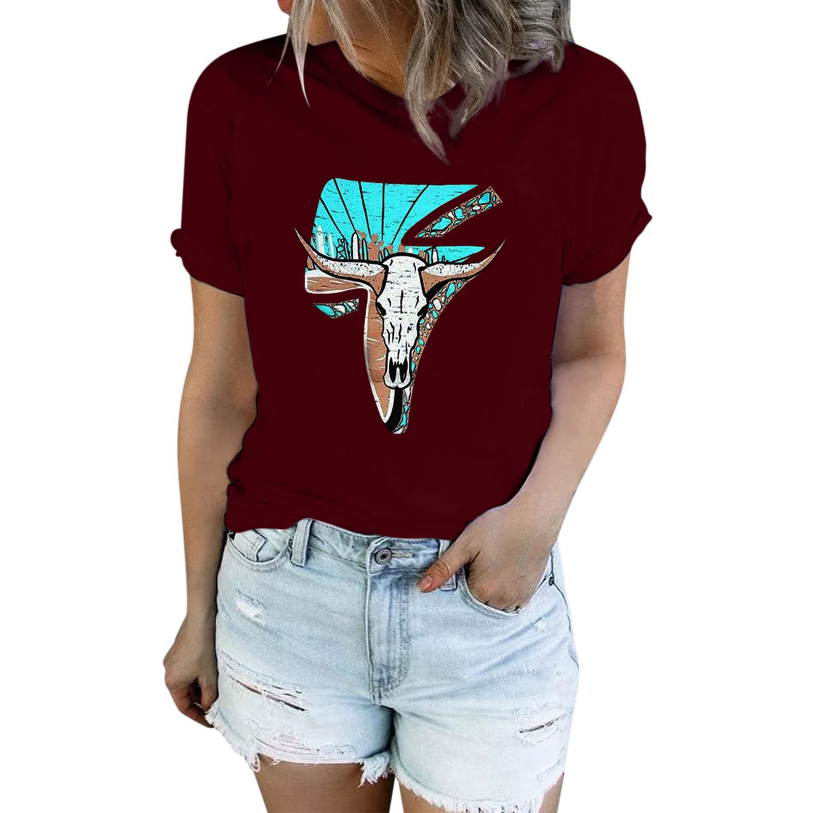 Women's Casual Crewneck Cotton Short Sleeve T-Shirts - Animal Print Summer Tops for Women - Comfortable Blouses for Work, Weekend & Vacation Wear