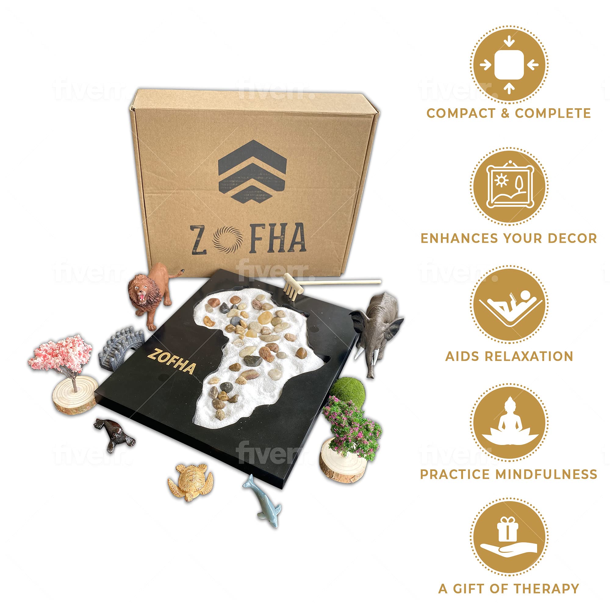 ZOFHA African Zen Garden Decor - 8x10 Inch Black Meditation Tabletop Decor for Office, Living Room & Home - Stress Relief Desktop Accessory for Relaxation & Mindfulness