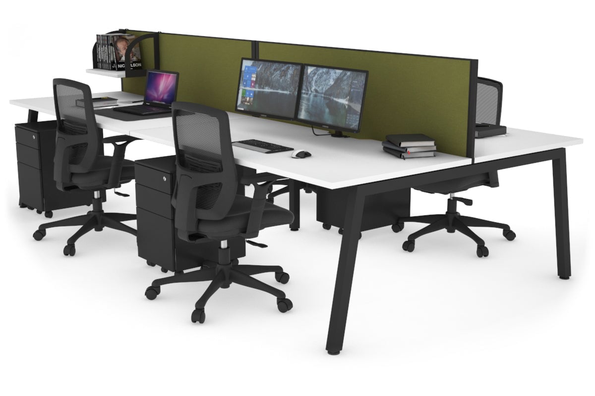 Quadro 4 Person Office Workstation - 1600L x 800W with Cable Management Scallop - Ideal for Team Collaboration & Open Office Workspaces