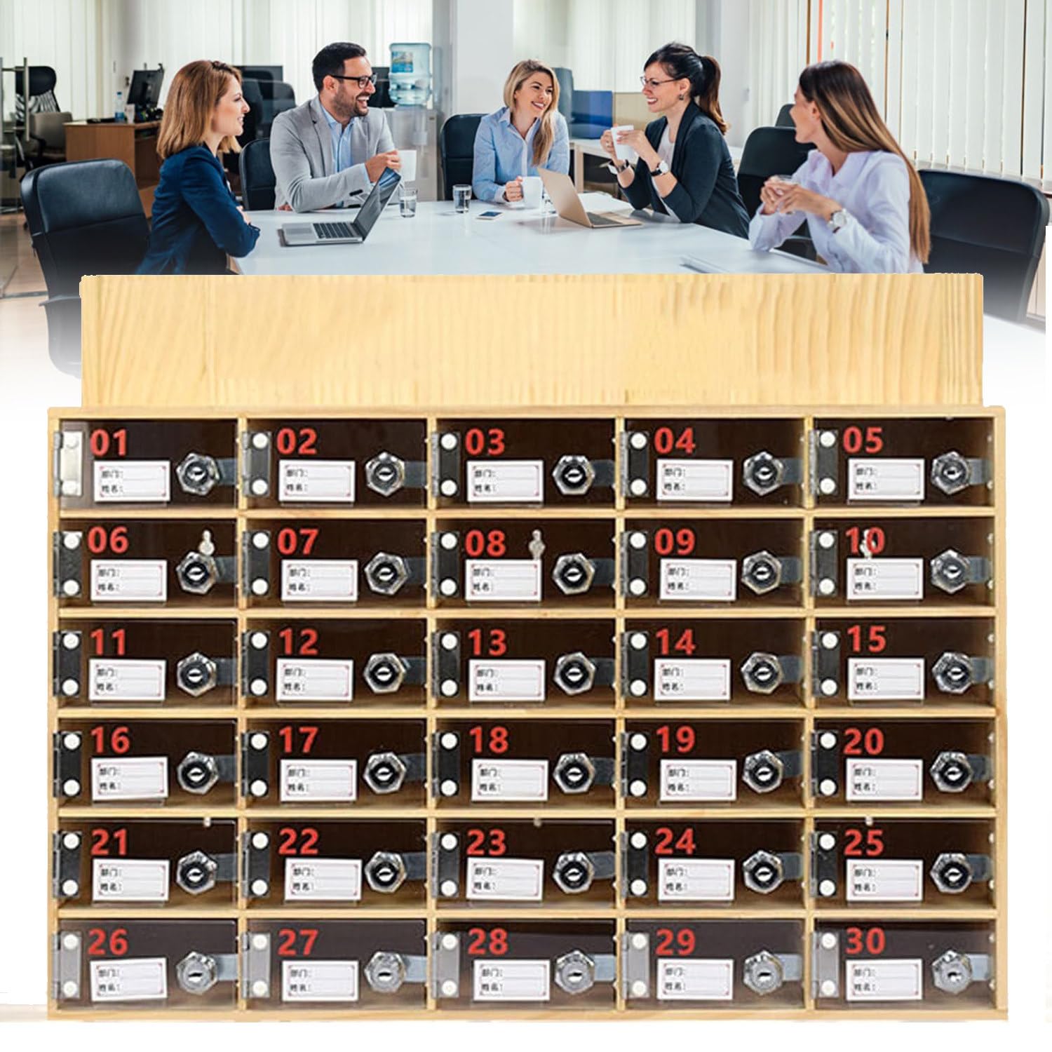 Wall-Mounted Clear Phone Locker Box with Keys - 9 Slots for Office & School Use