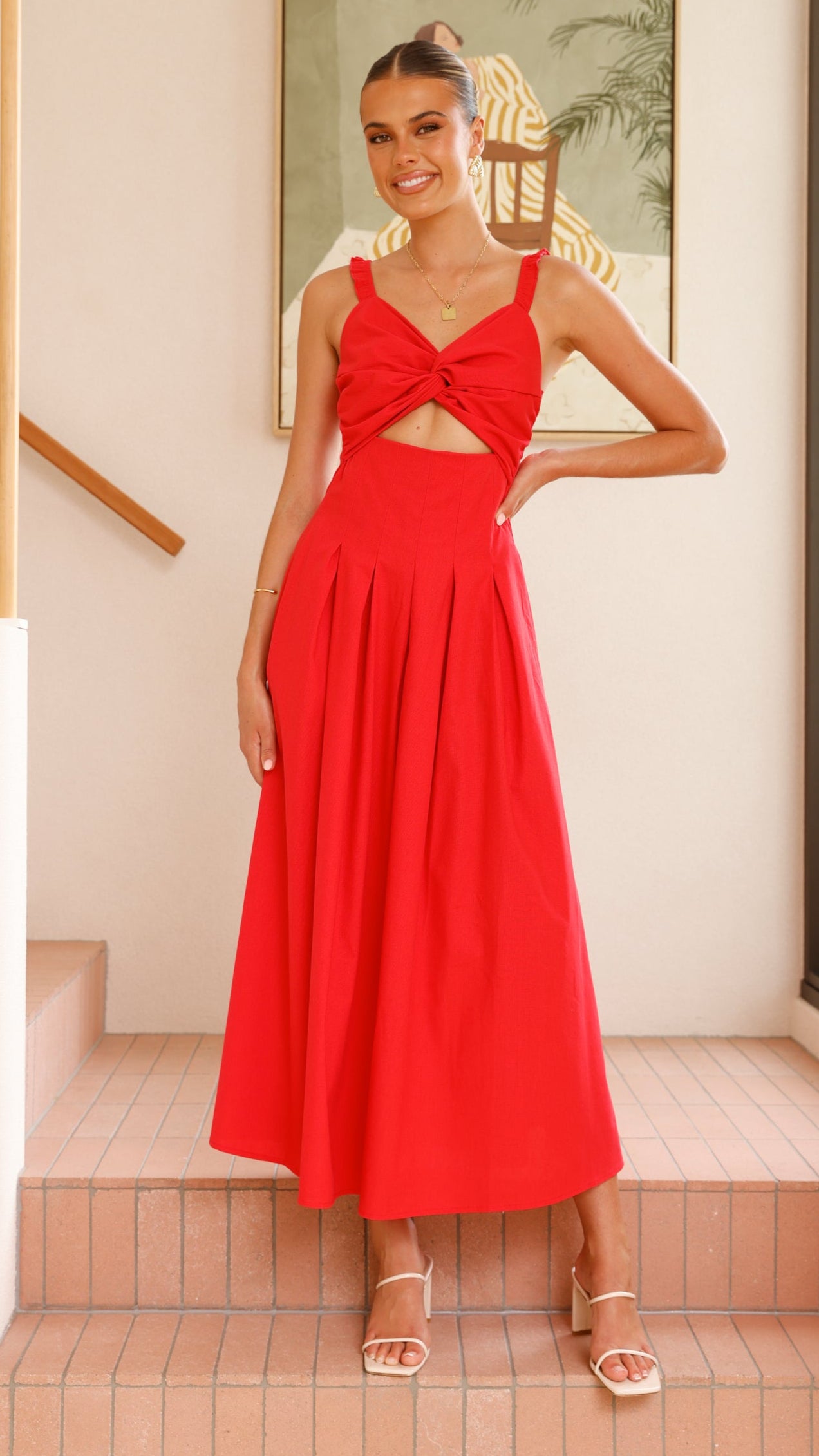 Bryce Maxi Dress for Women - Flowy Long Summer Dress in Red | Perfect for Beach, Vacation, and Casual Outings