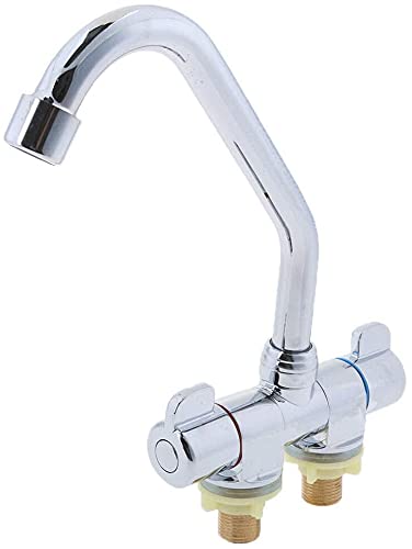 360° Rotating Foldable Kitchen Faucet with Dual Hoses - Hot & Cold Water Mixer Tap for RV, Camper, Caravan (Copper/Silver) | Perfect for Outdoor Cooking, Camping & Small Space Living
