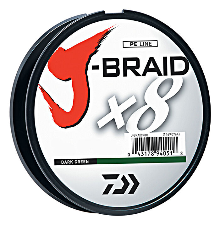 Daiwa J Braid x8 330YDS Dark Green Braided Fishing Line - High Strength, Smooth Casting for Saltwater & Freshwater Fishing