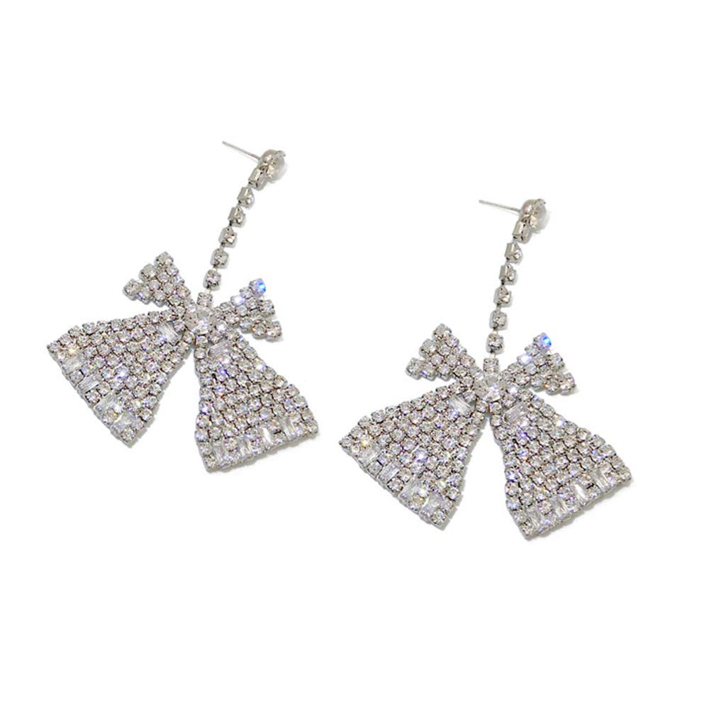 Xerling Elegant Rhinestone Hoop Earrings - Dangle Drop Bowknot Stud Earrings for Women, Silver Glitter Bridal Wedding Jewelry - Perfect for Parties, Prom, Date Night & Special Occasions