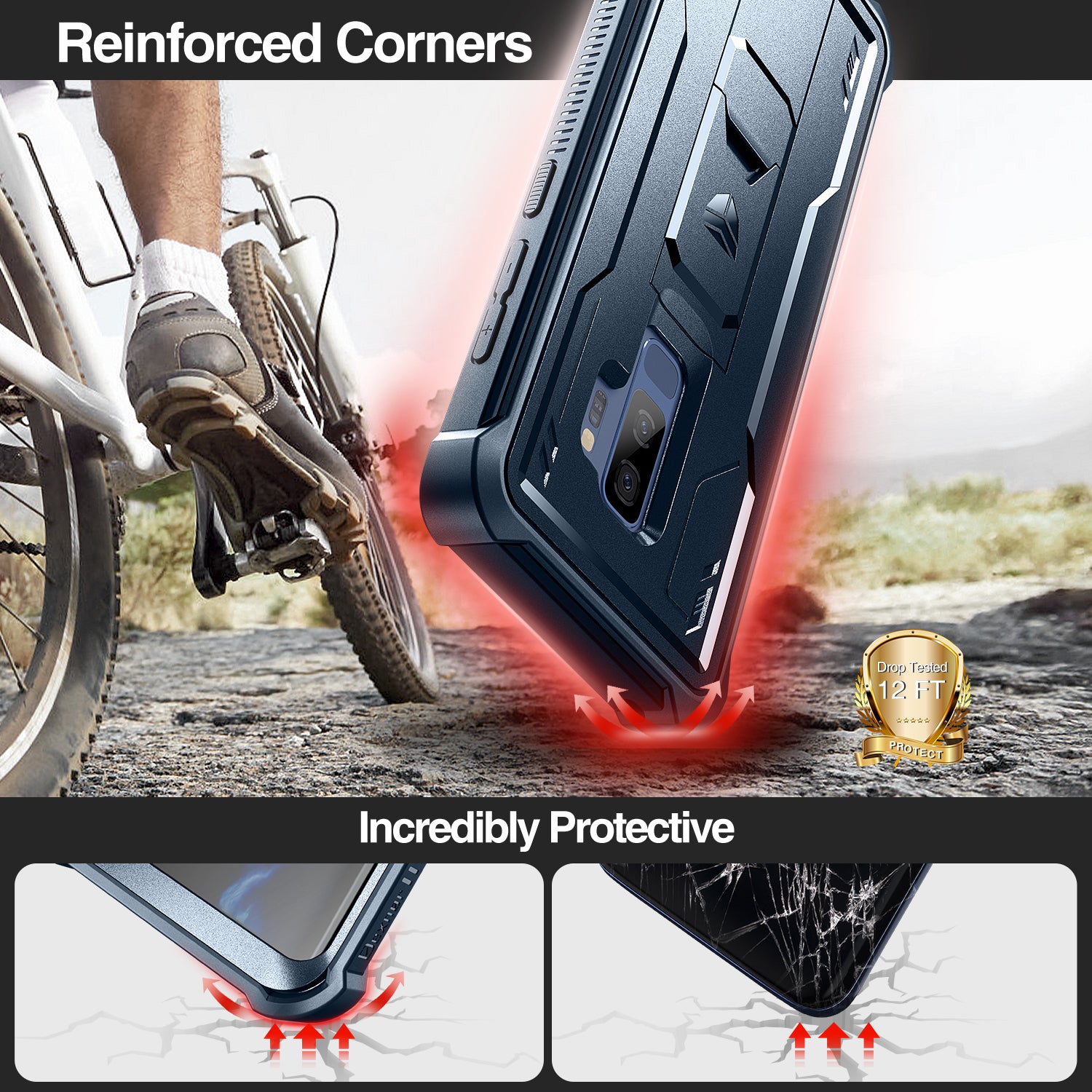 Durable Shockproof Rugged Case for Samsung Galaxy S9 Plus with Built-in Kickstand & Screen Protector | Heavy Duty Protection for Outdoor, Work & Travel