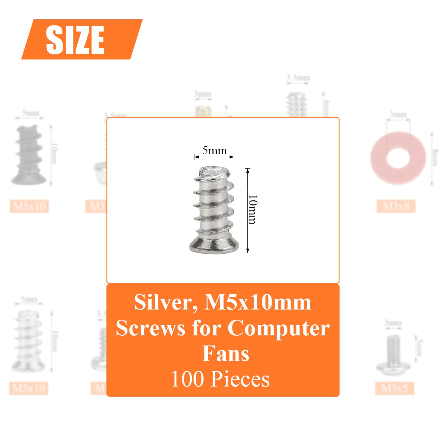 HELIFOUNER 100-Pack M5x10mm Silver Computer Case Fan Screws - Secure Mounting for PC Cooling Fans - Perfect for Gaming Rigs, Workstations, and DIY PC Builds