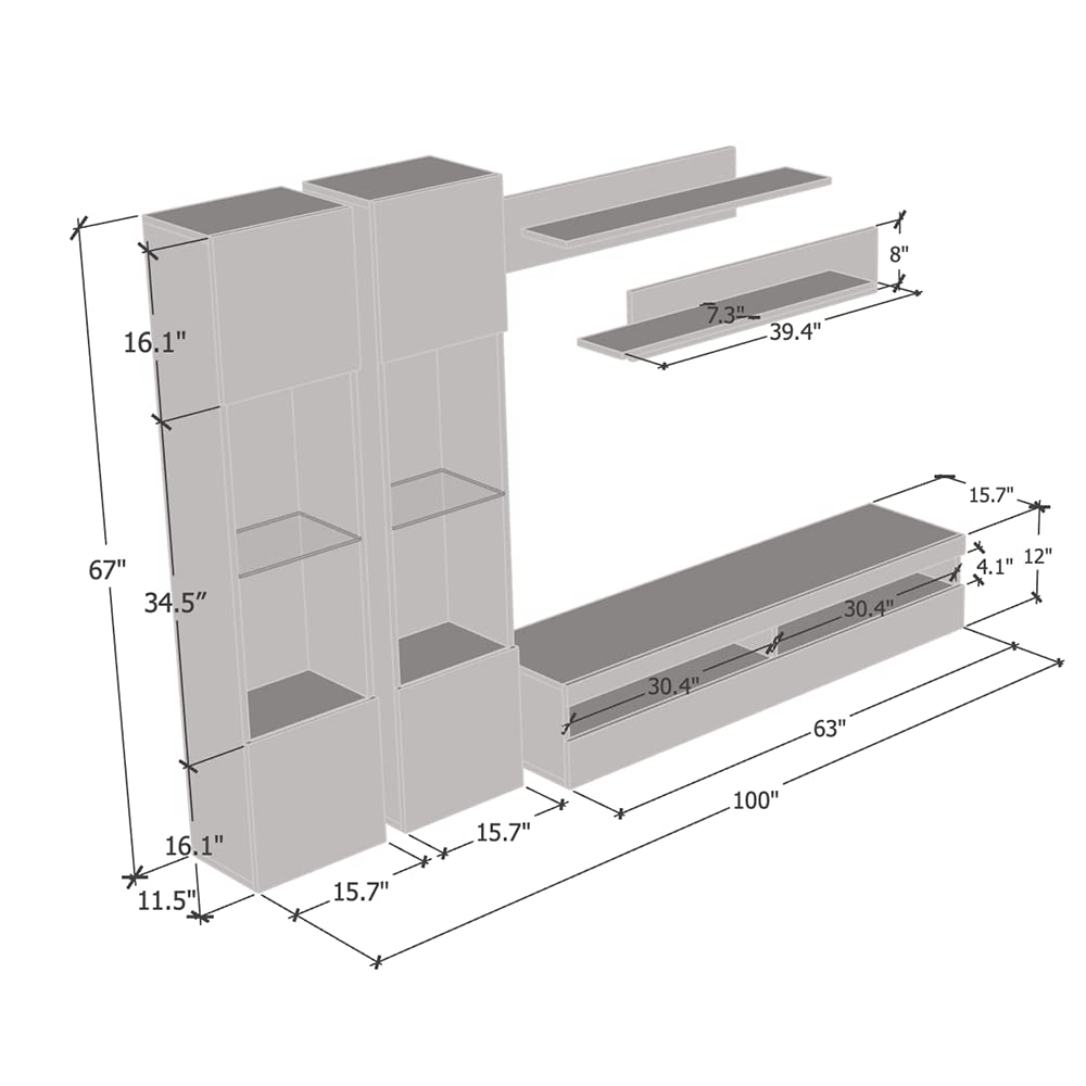 Modern Floating TV Stand with Storage & LED Lights - Wall-Mounted Entertainment Center for Bedroom & Living Room - 35