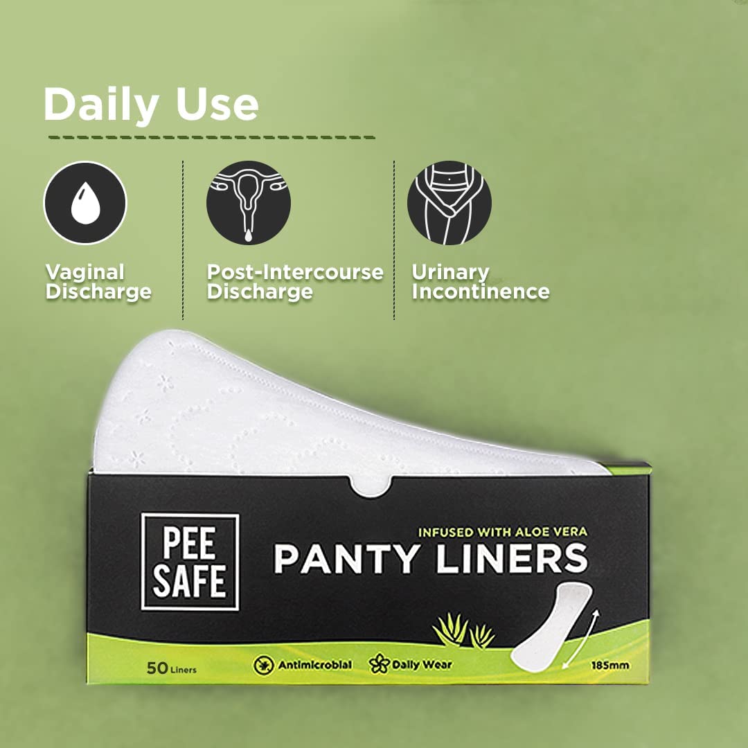 PEESAFE Aloe Vera Panty Liners - 50 Count | Ultra Soft Cotton Cover | 185mm Wide Curvy Design for Maximum Comfort & Protection | Perfect for Daily Use, Travel & Sensitive Skin Care