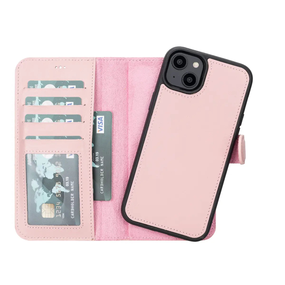 Pink Leather Wallet Case for iPhone 14 Plus - Slim Protective Phone Cover with Card Slots | Perfect for Everyday Use, Travel & Shopping