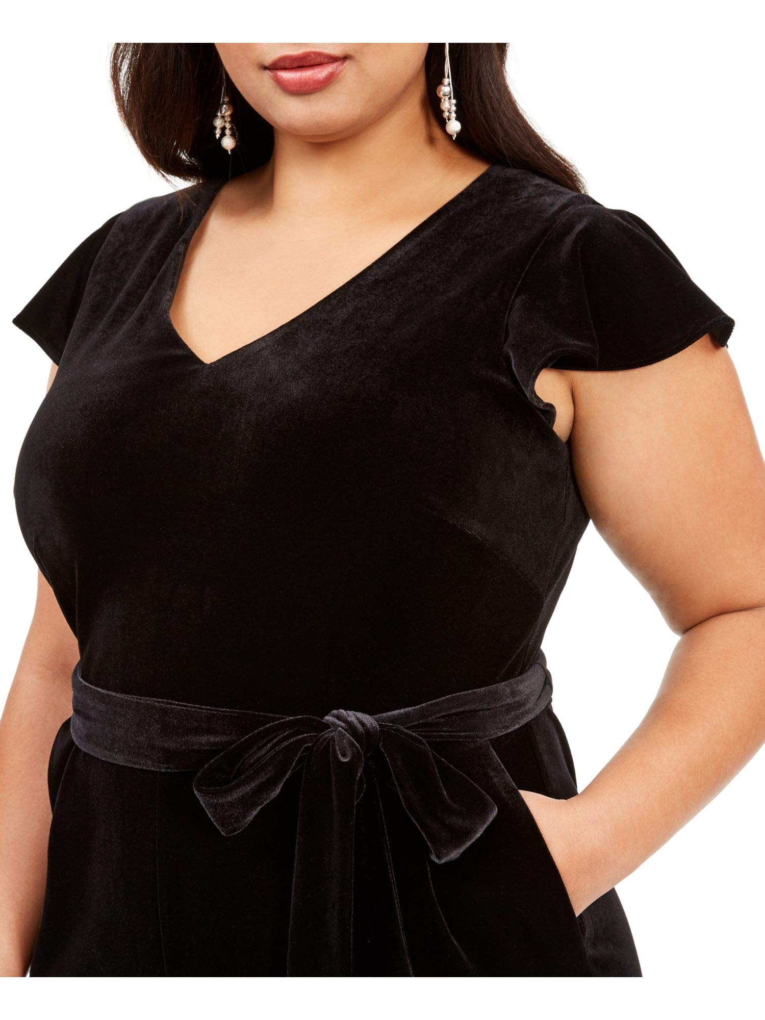 Jessica Howard Women's Black Belted Short Sleeve V-Neck Jumpsuit with Boot Cut - Size S | Casual Outfit for Work, Date Night & Everyday Wear