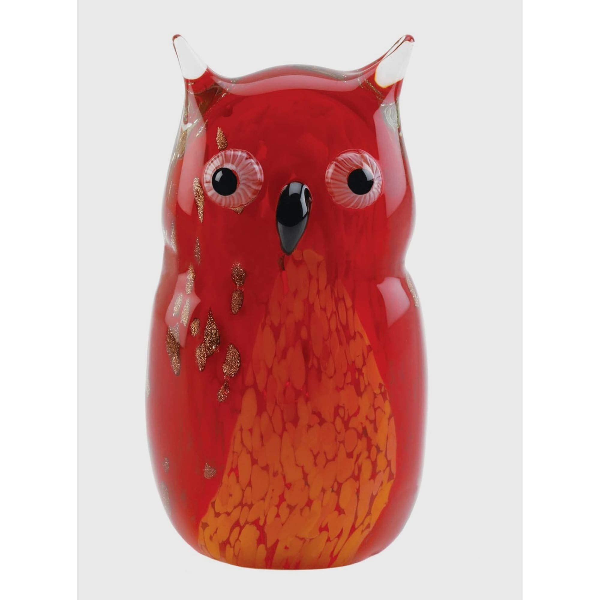 Handmade Clear Glass Owl Sculpture - Red Animal Figurine for Home Decor, Gift, and Collectibles | Perfect for Shelves, Desks, and Feng Shui Displays