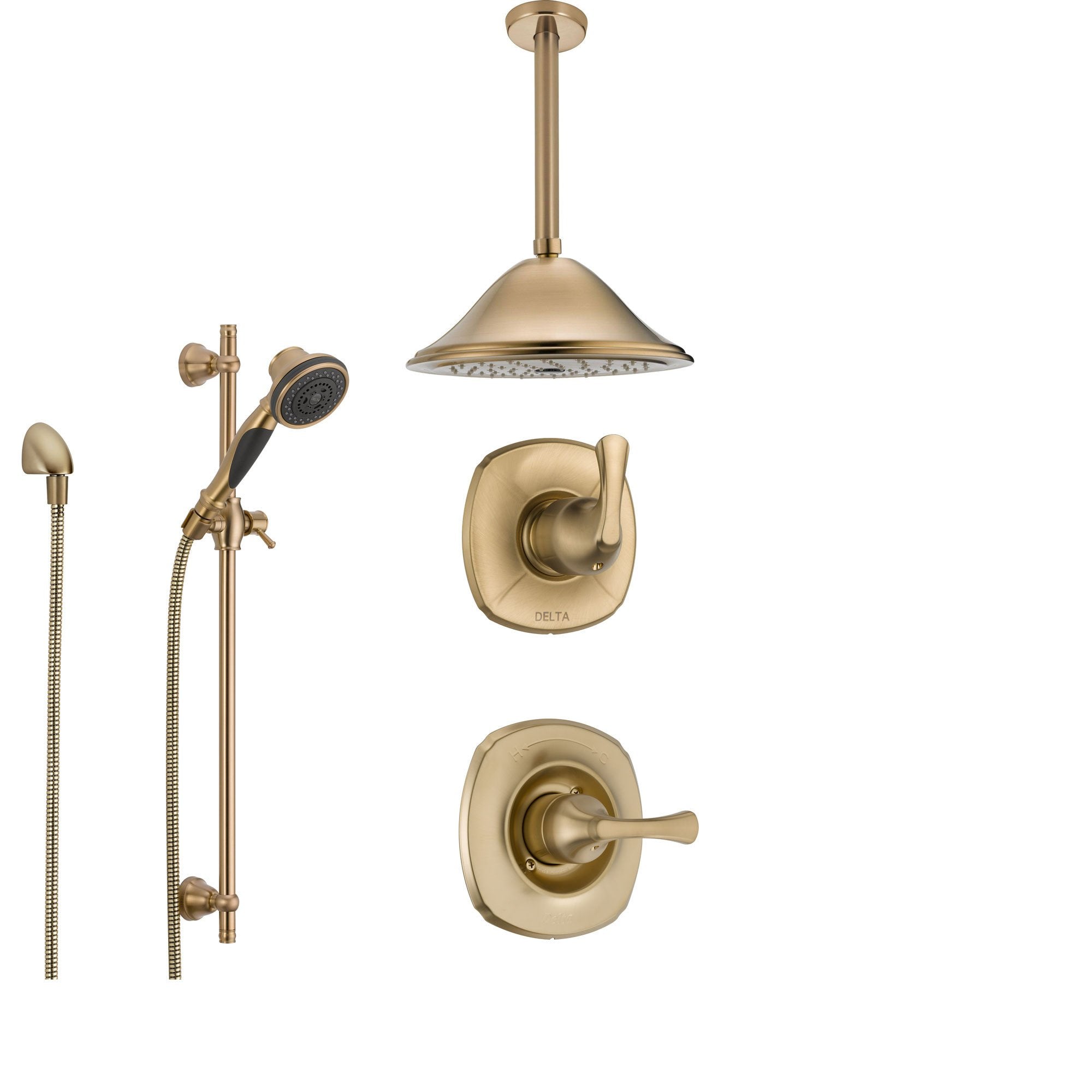Delta Addison Champagne Bronze Shower System - 3-Function Diverter, Large Ceiling Mount Rain Shower Head & Handheld Sprayer SS149282CZ - Perfect for Modern Bathroom Renovations & Spa-Like Shower Experience