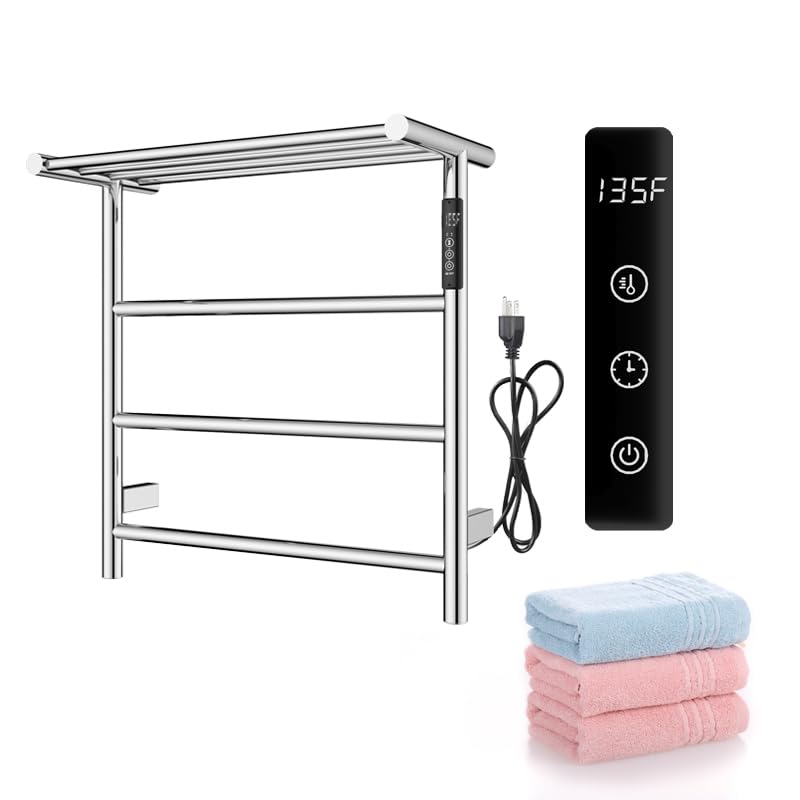Premium 304 Stainless Steel Heated Towel Warmer - Wall Mounted Bathroom Towel Rack with Top Shelf, 65W 3-Bar Chrome Drying Rack for Spa-Like Luxury - Perfect for Bathrooms, Spas & Guest Rooms