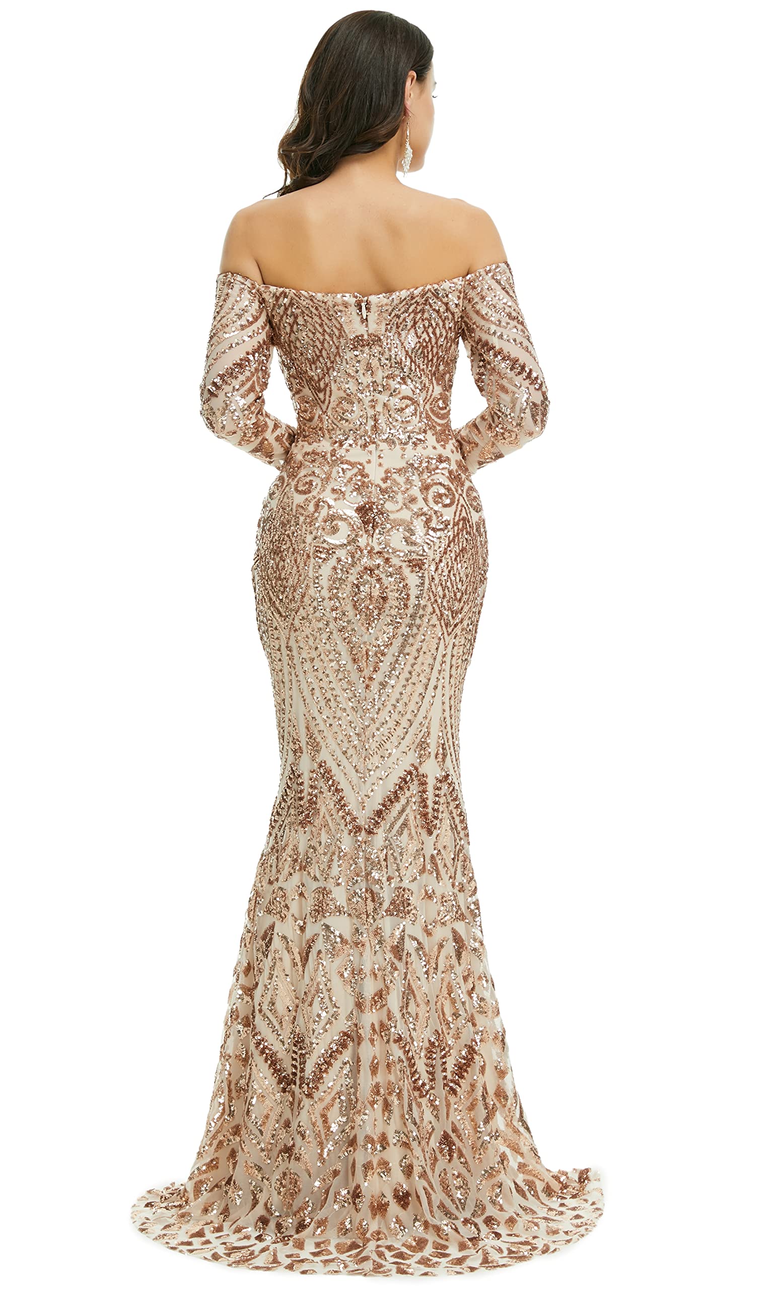 Elegant Women's Bateau Neck Long Sleeve Sequin Mermaid Evening Dress for Prom, Gala, Wedding & Formal Events
