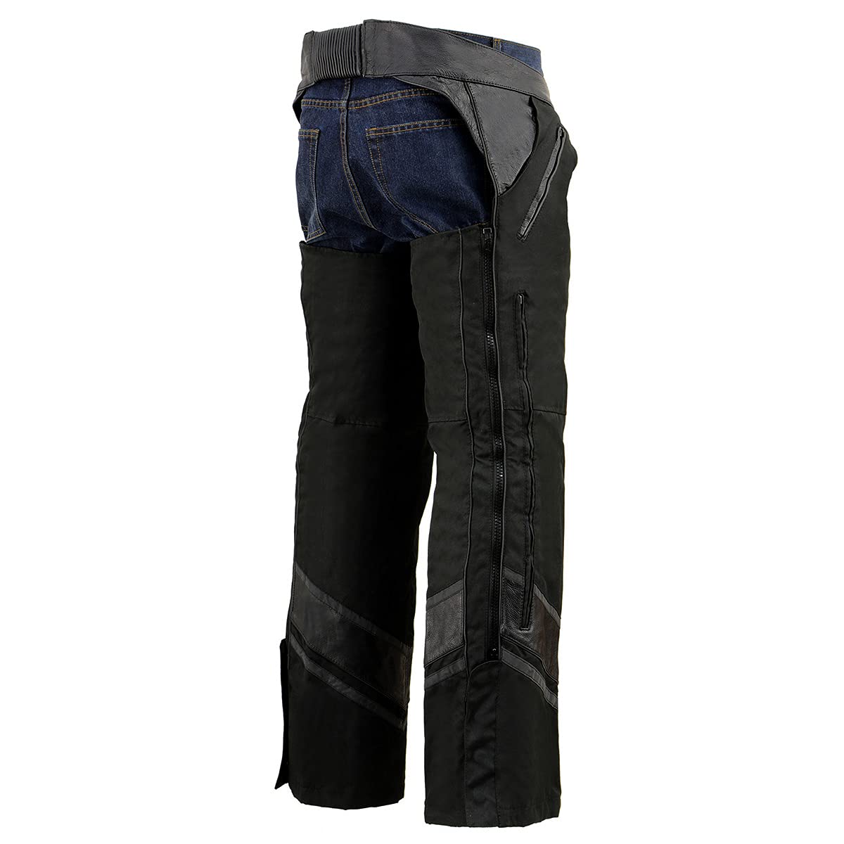 Milwaukee Leather MPM5706 Men's Black Vented Textile Motorcycle Chaps with Leather Trim - Durable Riding Gear for Harley, Cruiser & Adventure Bikes