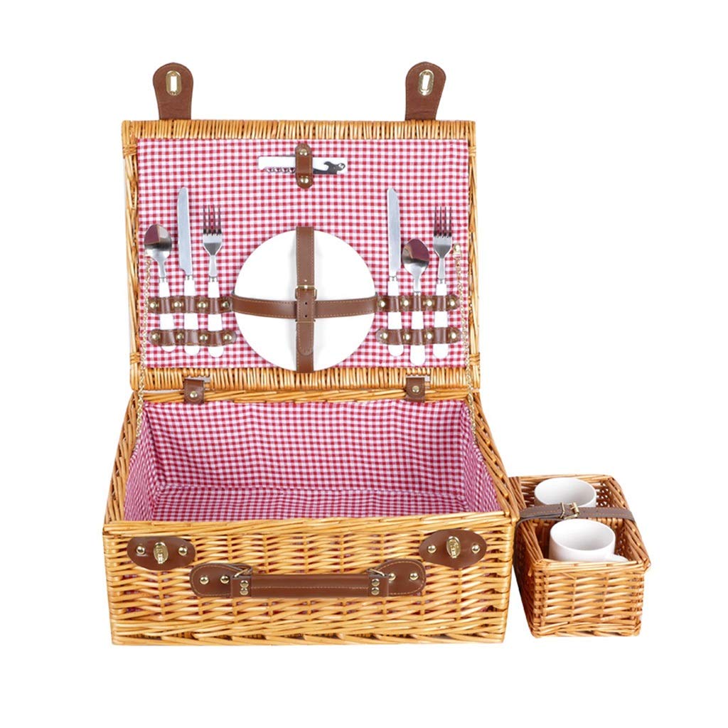 Premium Wicker Picnic Basket for 2 - Portable Camping Picnic Set with Lid & Handles (Beige, 45×34×18cm) - Perfect for Outdoor Dining, Beach Trips & Romantic Dates