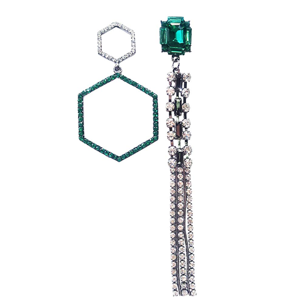 Crystal Pearl Stud Earrings Set - Fashion Asymmetric Hollow Hexagon Tassel Earrings for Women & Girls | Faux Emerald Jewelry Gift for Her | Perfect for Parties, Dating & Everyday Wear