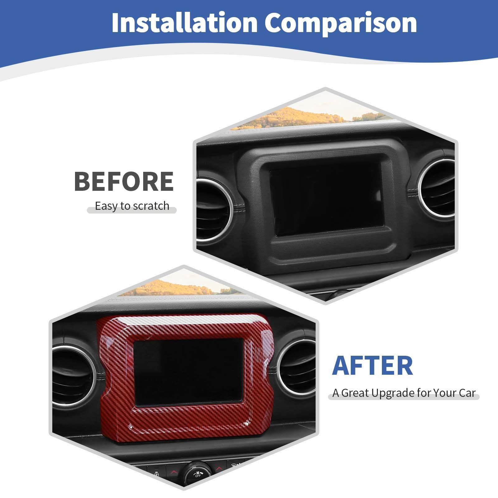 Red Carbon Fiber Center Console Display Panel Frame Trim Cover for Jeep Wrangler JL/JLU & Gladiator JT (2018-2023) - 7 Inch Interior Accessories - Perfect for Off-Road Adventures & Interior Upgrades
