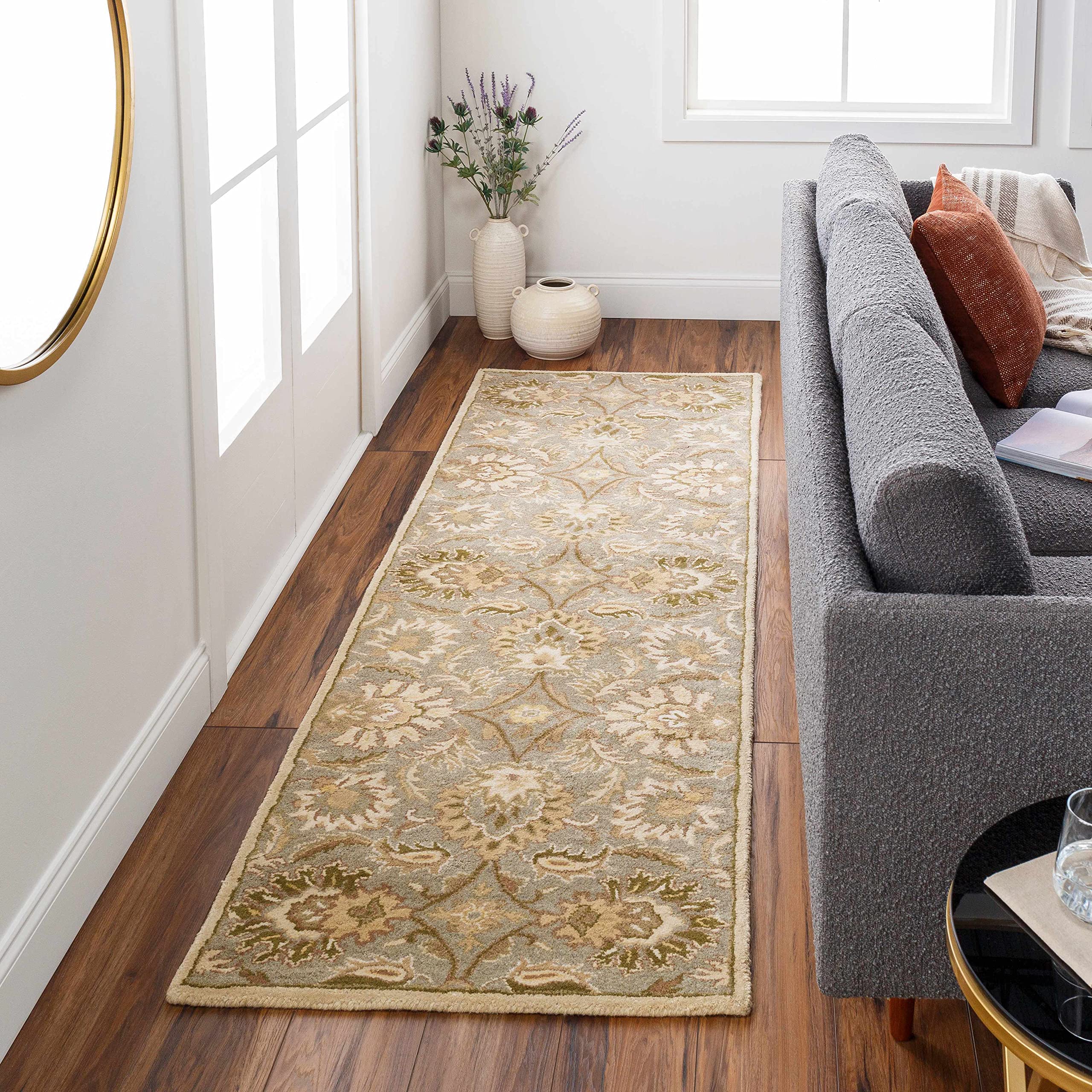 Premium Kohler Wool Area Rug for Living Room & Bedroom - Traditional Ivory, Gray, Brown Design - 6' x 9' Soft & Durable - Perfect for Cozy Home Decor, Family Gatherings & Relaxing Spaces