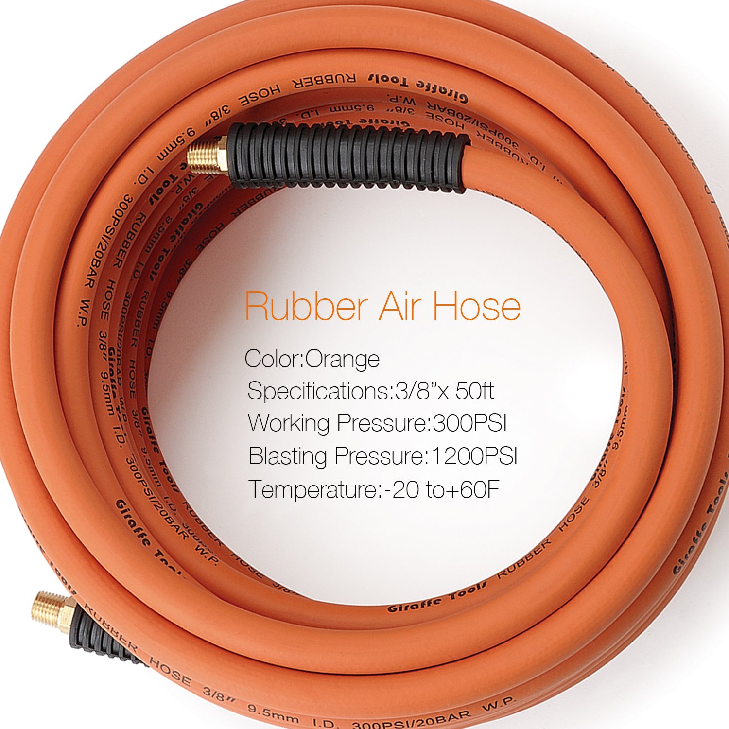 50ft Heavy Duty Rubber Air Hose with Retractable Reel - 3/8