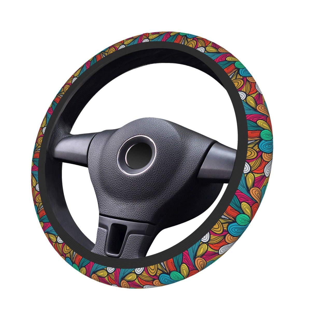 Delerain Non-Slip Steering Wheel Cover - Universal 15 Inch Bright Pattern Elastic Car Accessory for Men & Women - Perfect for Daily Commuting, Road Trips and Car Interior Protection