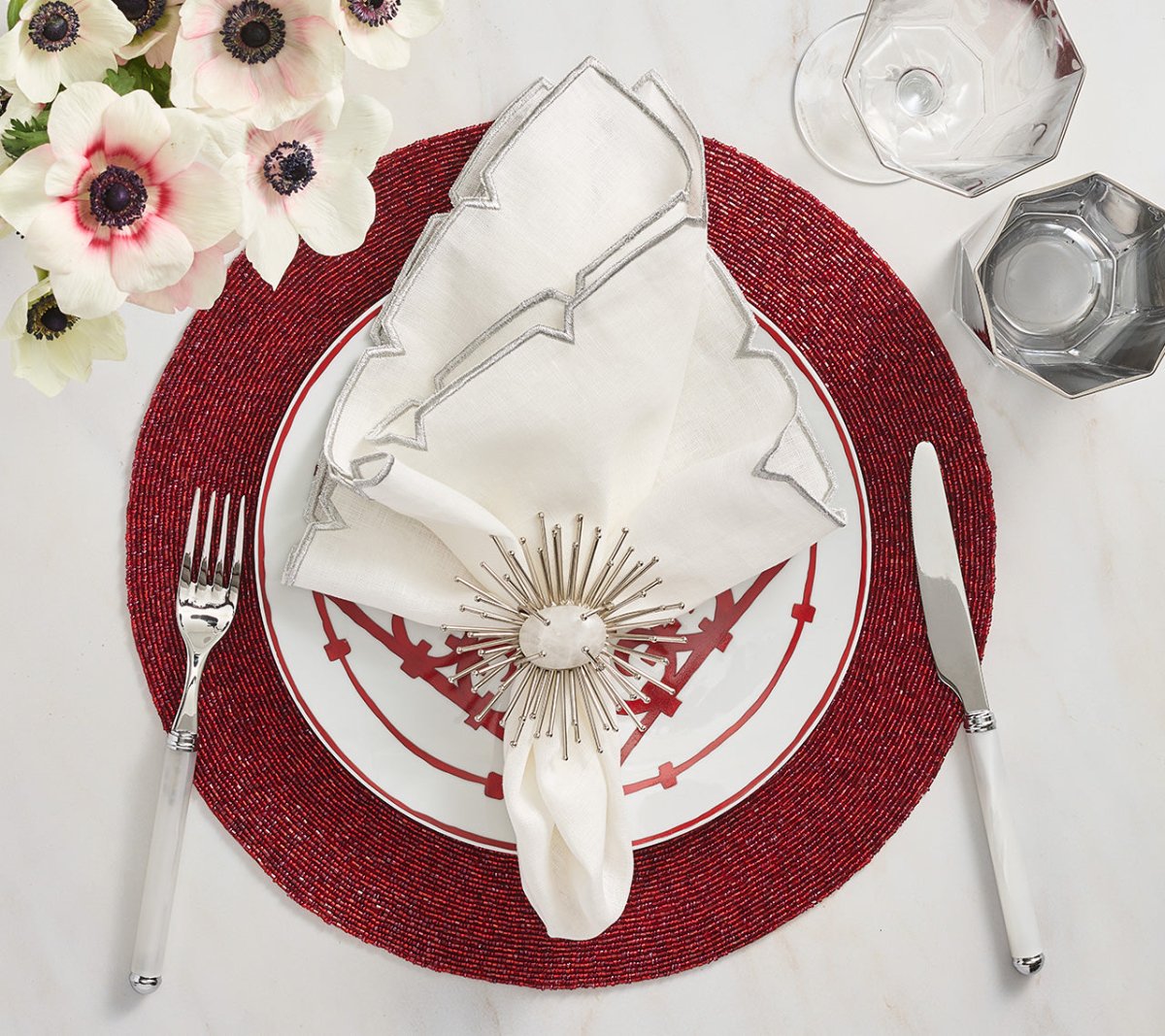 Red Confetti Placemats Set of 4 - Waterproof Round Table Mats for Dining, Parties & Home Decor - Perfect for Christmas, Thanksgiving & Everyday Use