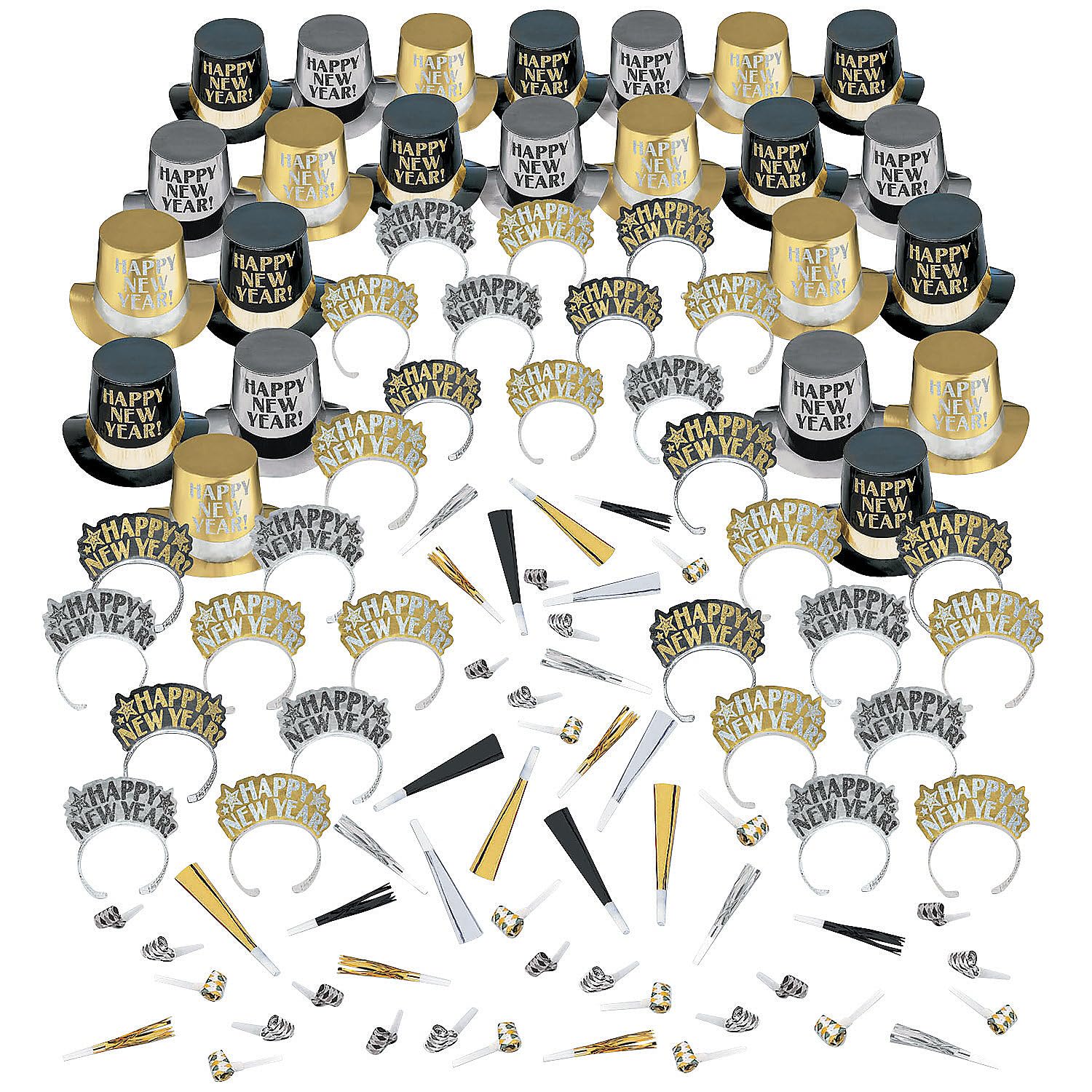 Opulent New Year’s Eve Party Kit for 100 Guests - 200-Piece Party Supplies Set with Decorations & Tableware - Perfect for NYE Celebrations, Countdown Parties & Holiday Gatherings