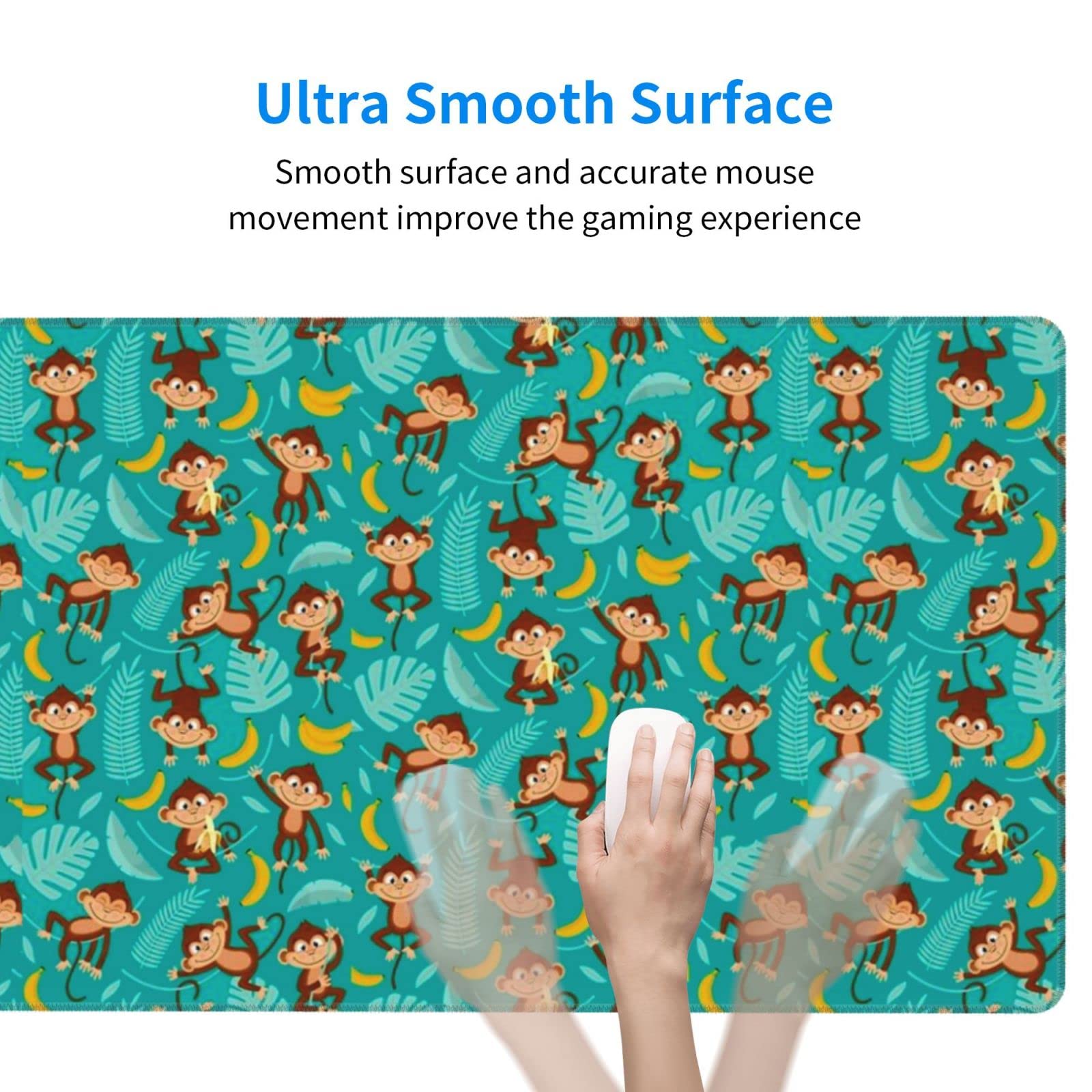 Cute Monkey Mouse Pad - Large 29.5x16 Inch Extended Rubber Desk Mat for Keyboard & Mouse | Non-Slip Gaming & Office Workstation Accessory for Computer, Laptop, PC Users