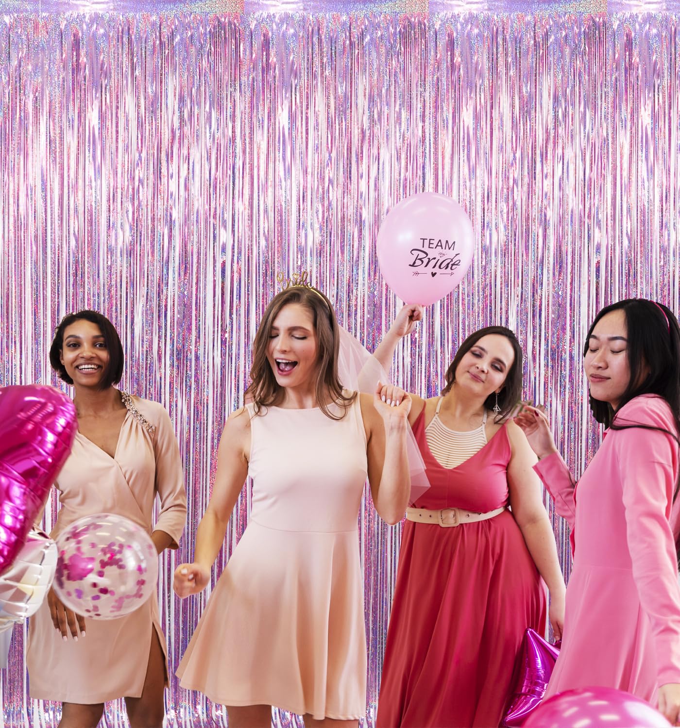 GOER 3.2 ft x 8.2 ft Metallic Tinsel Foil Fringe Curtains - Laser Pink Party Backdrop for Birthday, Wedding, Graduation Decorations | Photo Booth Background, New Year Eve Party Decor, Baby Shower & Holiday Celebration (1 Pack)