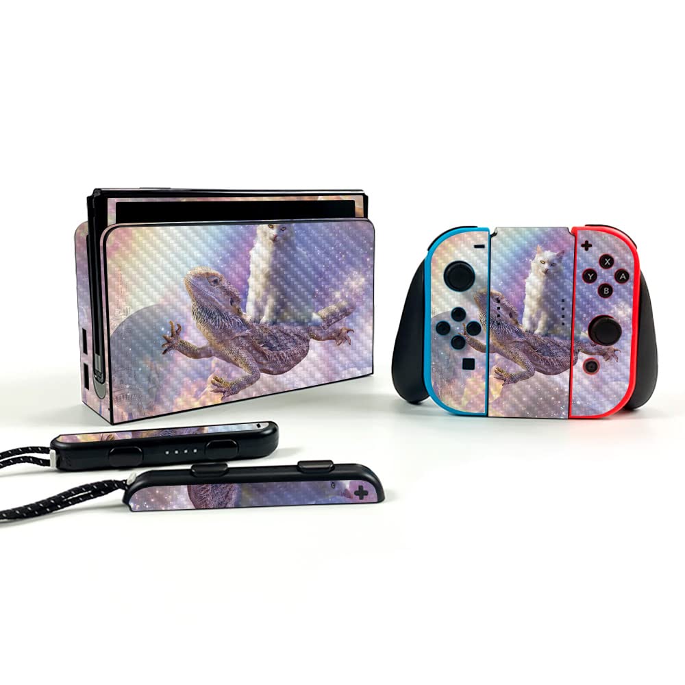 Premium Carbon Fiber Skin for Nintendo Switch OLED - Cat Lizard Fantasy Design | Protective & Durable Textured Finish | Easy to Apply | Made in USA | Perfect for Gaming Protection and Style Enhancement