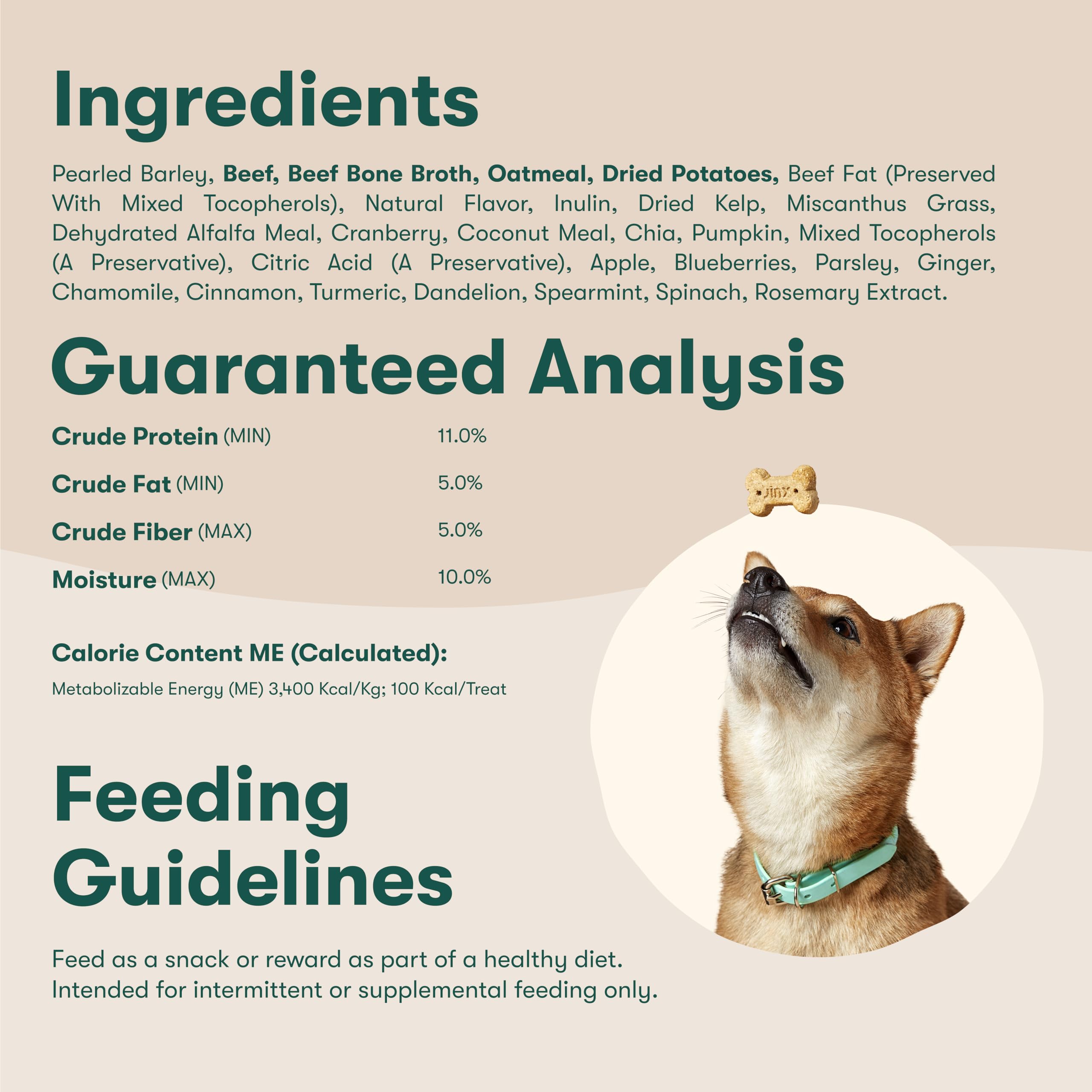 Jinx Oven-Baked Beef Bone Broth Dog Treats - All Natural Crunchy Biscuits with Real Beef, Pumpkin & Blueberries - Superfood-Rich Healthy Snacks for Dogs - 16oz (4 Pack) - Perfect for Training Rewards & Dental Health