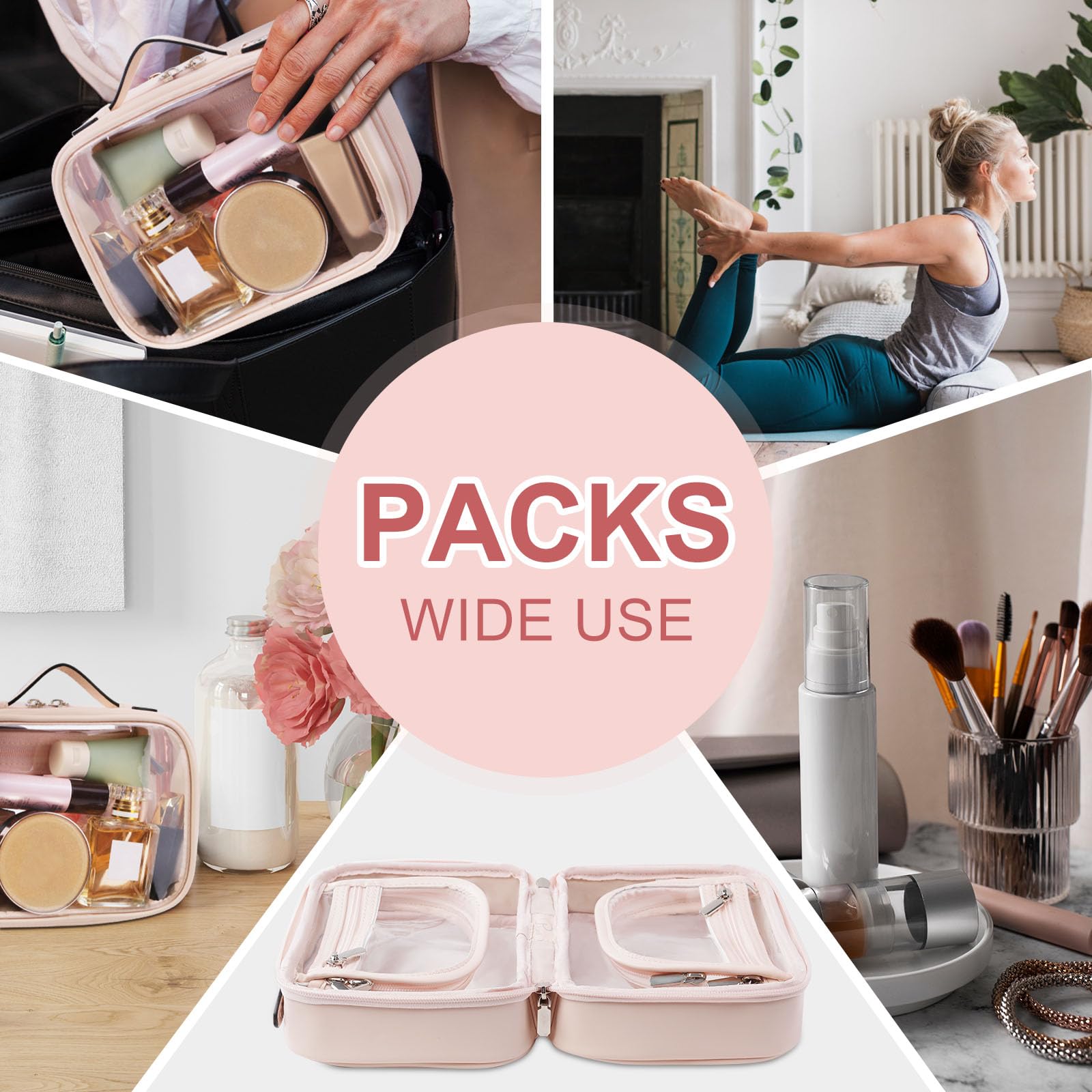 Clear Travel Toiletry Bag with Zipper - 2 Layer Waterproof Cosmetic Organizer for Makeup & Essentials
