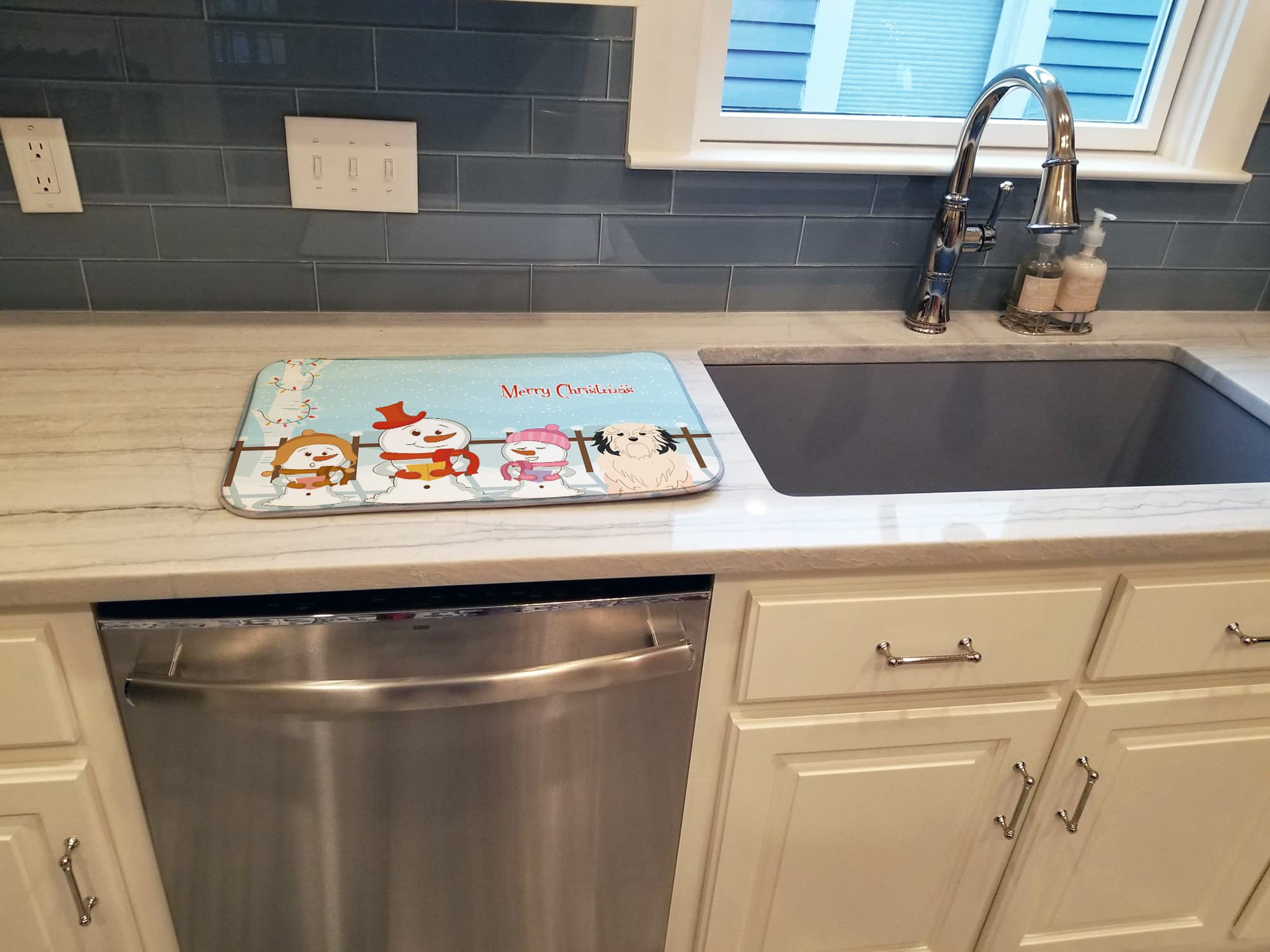 Absorbent Christmas Carolers Dish Drying Mat - 14x21 Inch Lowchen Design Kitchen Counter Pad | Holiday Decor & Dish Drainer for Countertops | Perfect for Festive Kitchen Decor & Drying Dishes