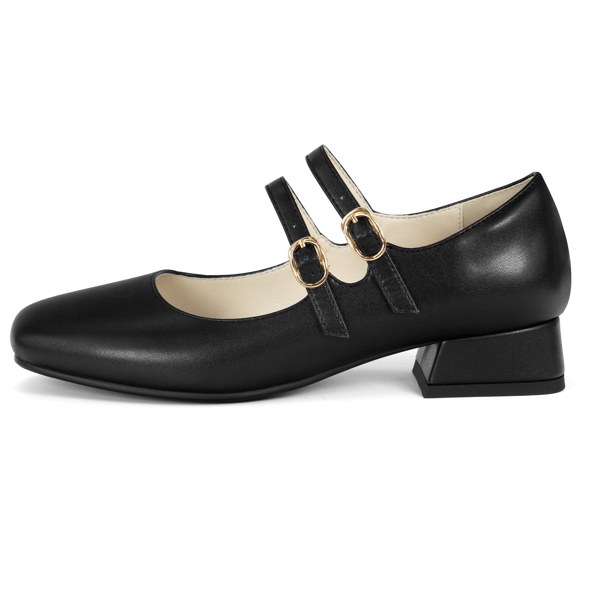 Women's Mary Jane Square Toe Flats - Double Ankle Strap Dressy Shoes with Chunky Block Low Heel | Comfortable & Elegant Casual Shoes for Work, Office & Everyday Wear