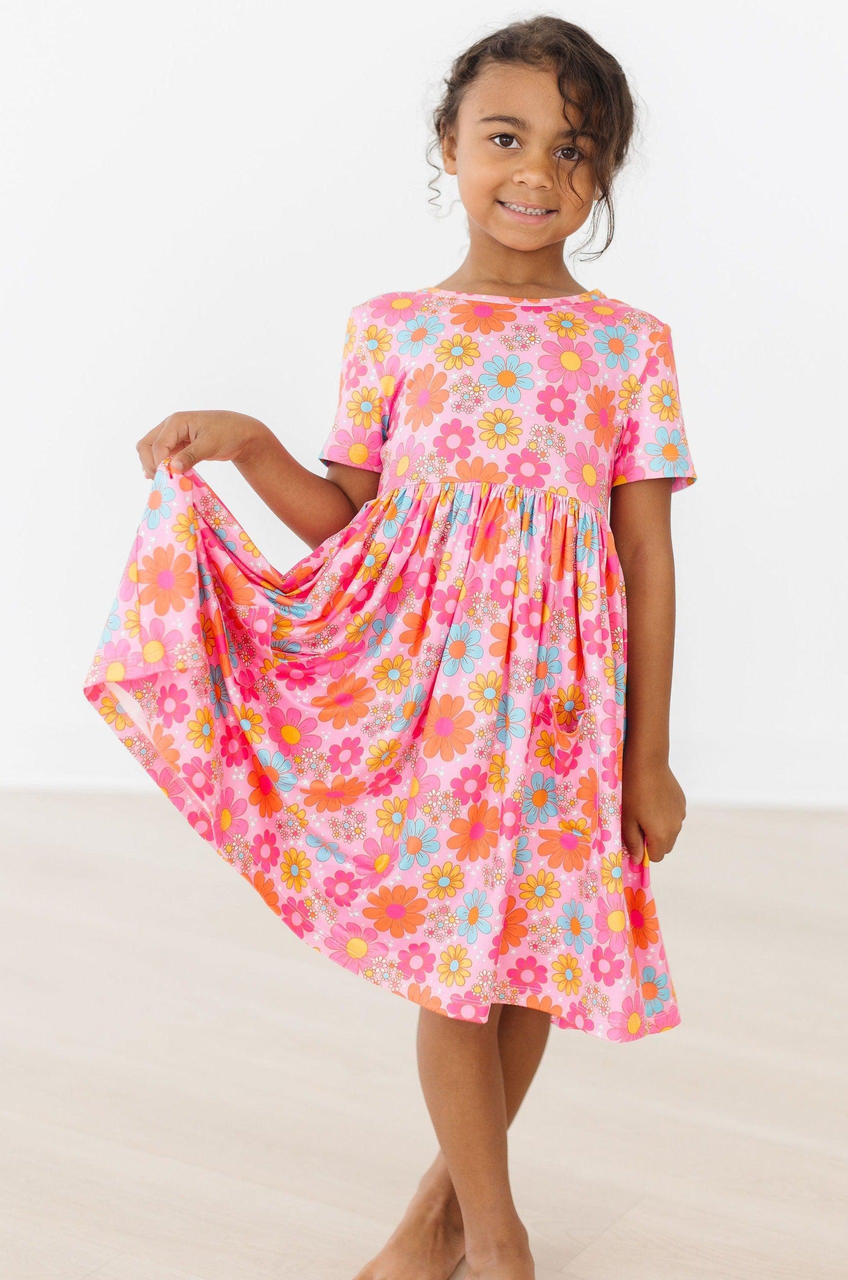 Petal Pop Short Sleeve Pocket Twirl Dress - Flowy Summer Dress for Women, Perfect for Beach, Parties & Casual Outings