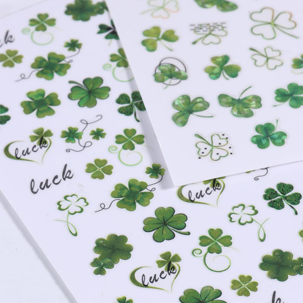 4 Sheets St. Patrick’s Day Nail Art Stickers - 3D Shamrock Clover Nail Decals for Women & Girls, Self-Adhesive Green & Red Irish Nail Designs - Perfect for Spring Parties, Nail Salons & DIY Manicures