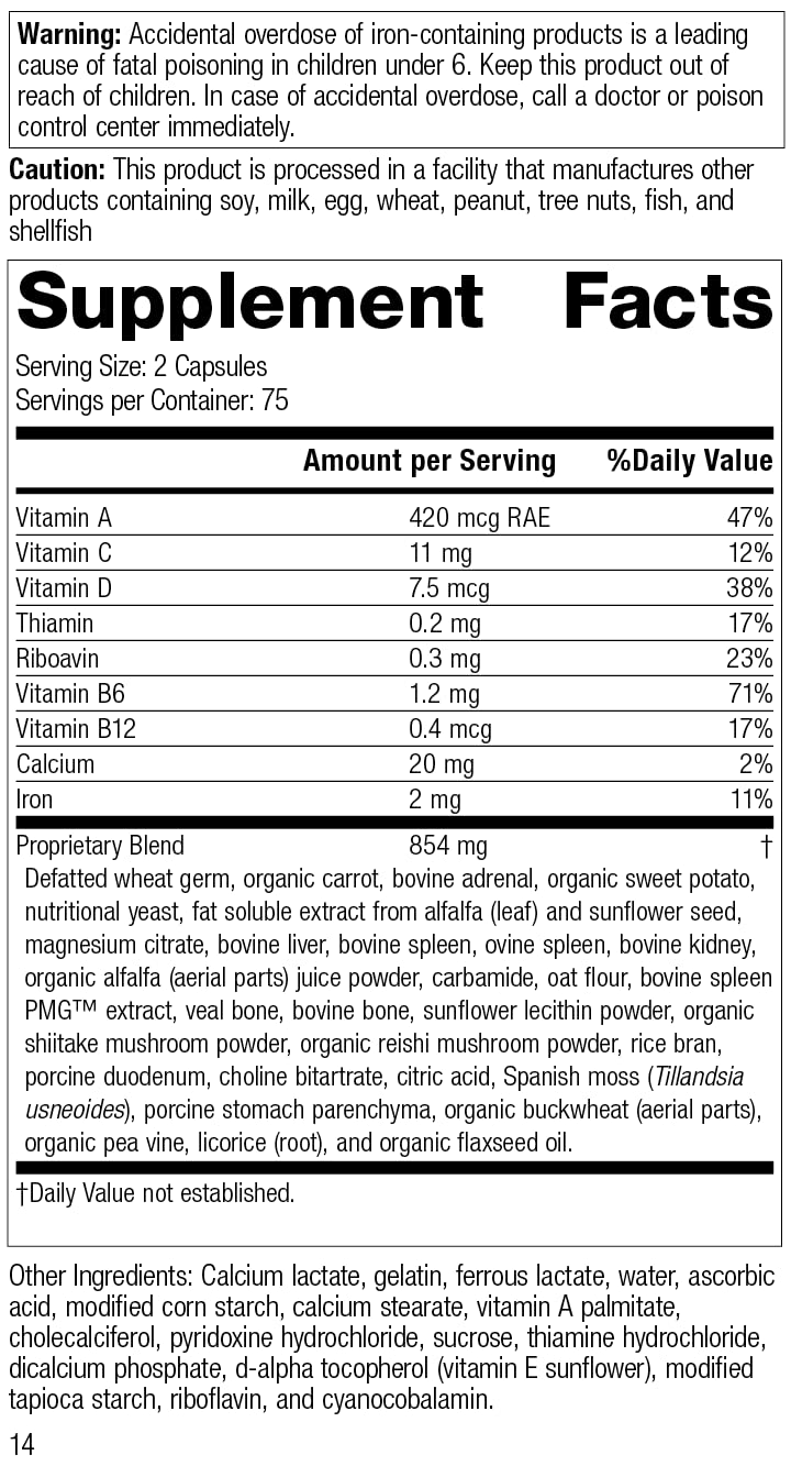 Standard Process Catalyn with Iron - Whole Food Multivitamin for Energy & Vitality | Riboflavin, Vitamin B6, Thiamine, Wheat Germ | Antioxidant Support with Vitamin A & Flaxseed Oil | 150 Capsules - Daily Wellness Supplement for Active Lifestyles & Immune Support