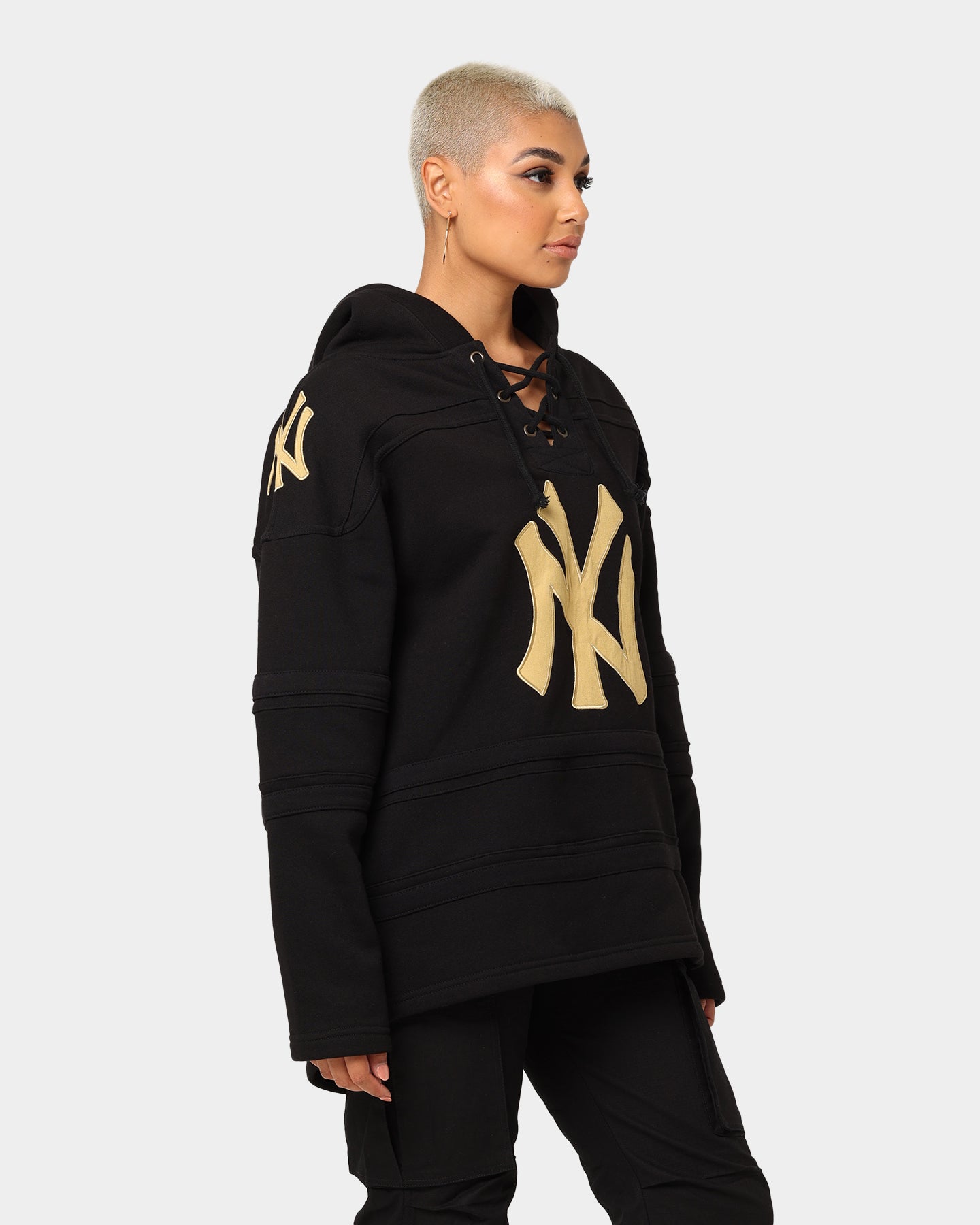 47 Brand New York Yankees Superior Lacer Hoodie Black/Gold - Men's Baseball Fan Apparel for Game Day & Casual Wear
