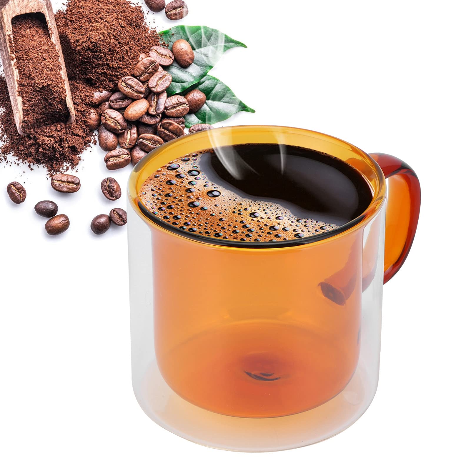 Premium 250ml Borosilicate Glass Coffee Mug - Double Wall Insulated Handmade Tea Cup for Hot & Cold Drinks - Perfect for Home, Office or Gifts (Yellow) - Enjoy Your Morning Coffee, Afternoon Tea or Late Night Milk
