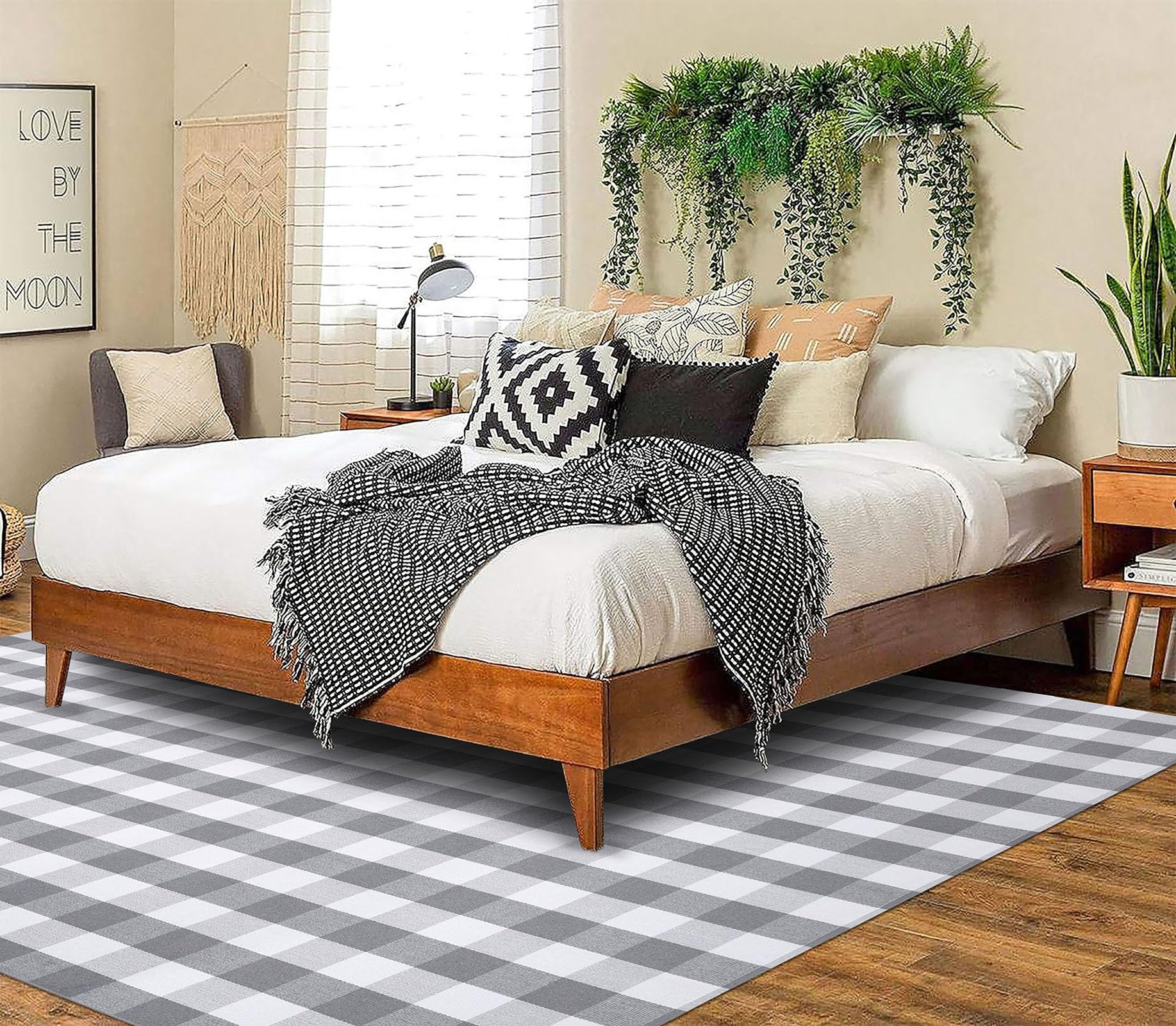 KOZYFLAY Buffalo Plaid Area Rug 8x10 Feet - Gray and White Checkered Washable Cotton Rug for Living Room, Bedroom, Dining Room, Patio - Farmhouse Style Indoor Outdoor Carpet for Home Decor & Cozy Spaces