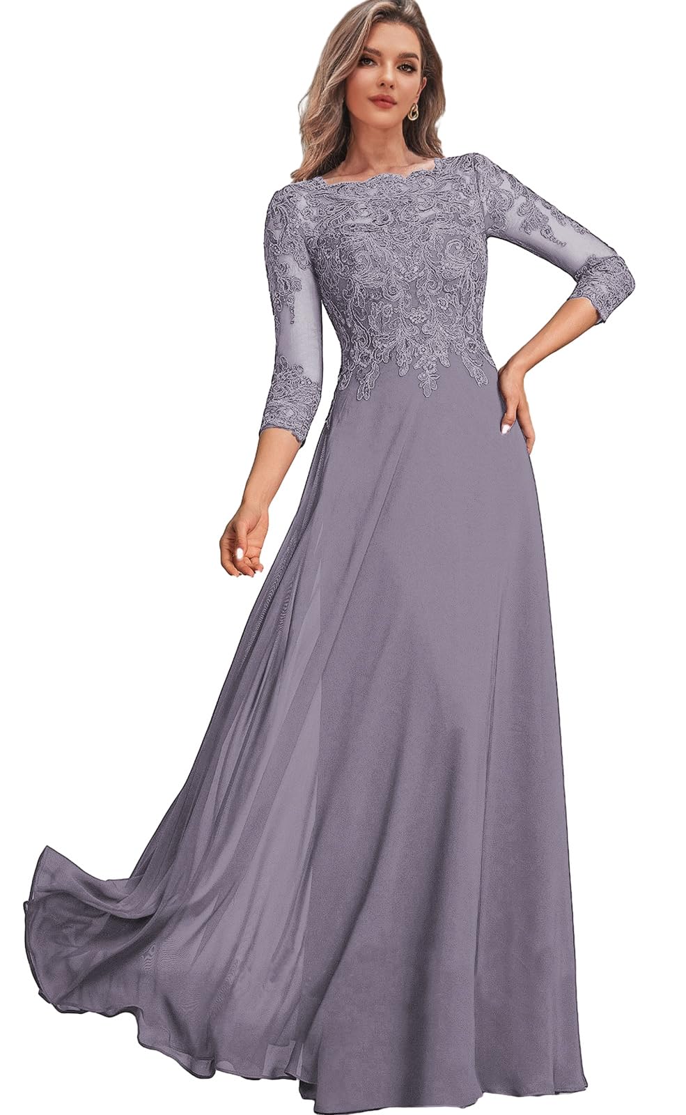 Elegant Navy Blue Long Sleeve Lace Wedding Dress for Women - Mother of The Bride Evening Gown Size 8 | Perfect for Weddings, Formal Parties & Special Occasions