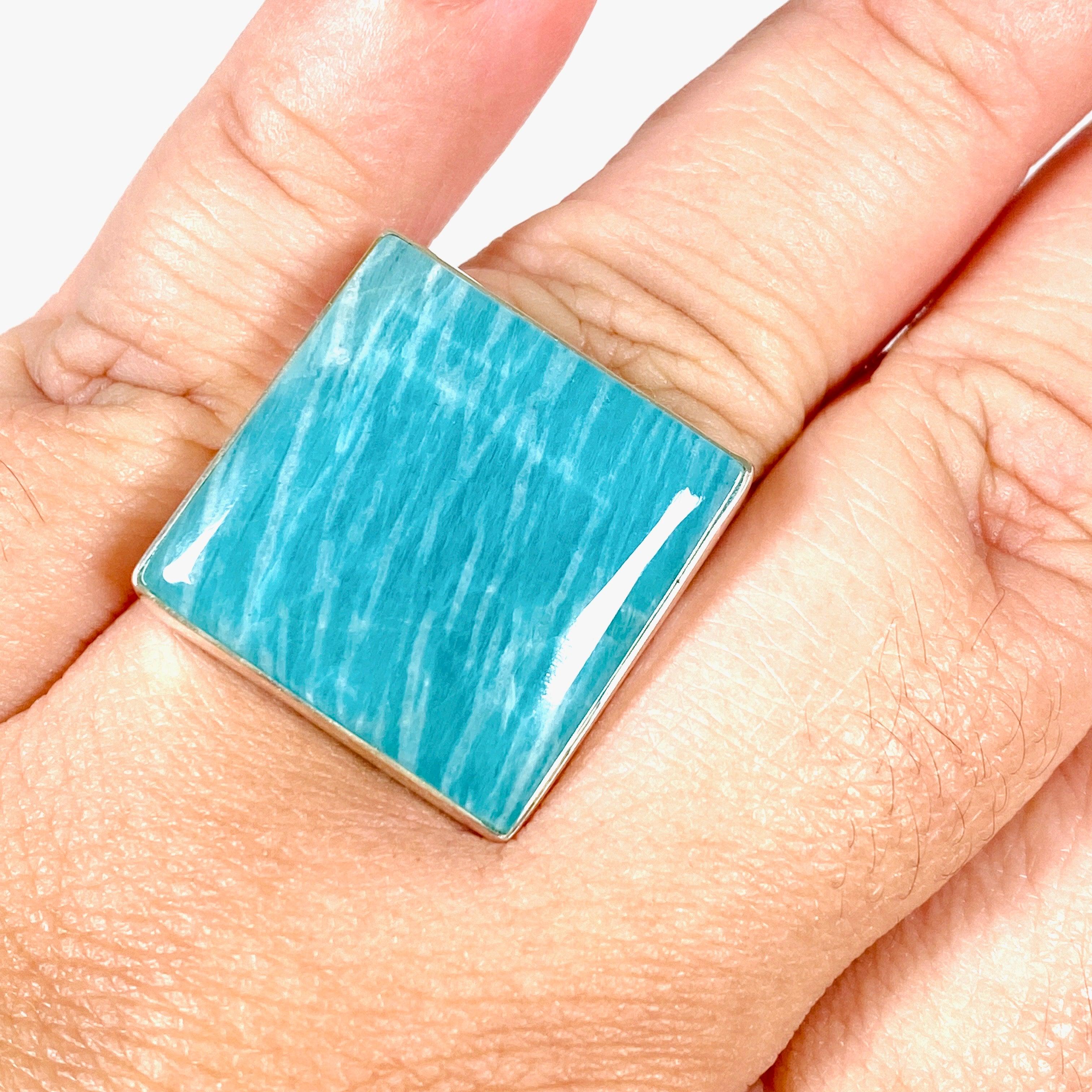 Amazonite Square Ring Size 11 - Natural Gemstone Jewelry for Women, Elegant Statement Ring for Everyday Wear & Special Occasions