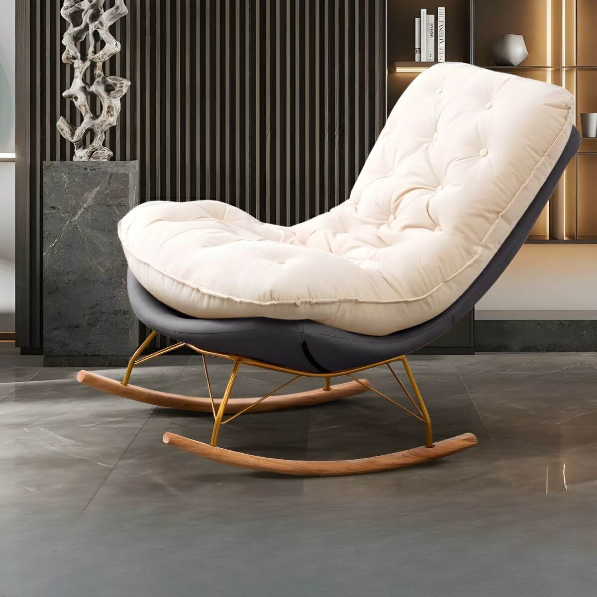 Modern Flannel Upholstered Rocking Chair with Removable Back Cushion - Comfortable Indoor Lounge Chair for Nursery, Living Room & Reading Nook