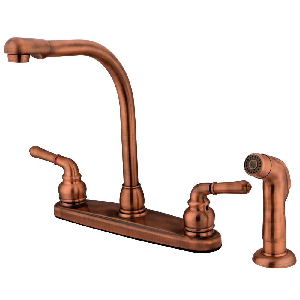 Kingston Brass KB756SP Magellan 8-Inch High Arch Pull-Down Kitchen Faucet with Sprayer in Vintage Copper Finish - Perfect for Farmhouse, Rustic, and Vintage Style Kitchens