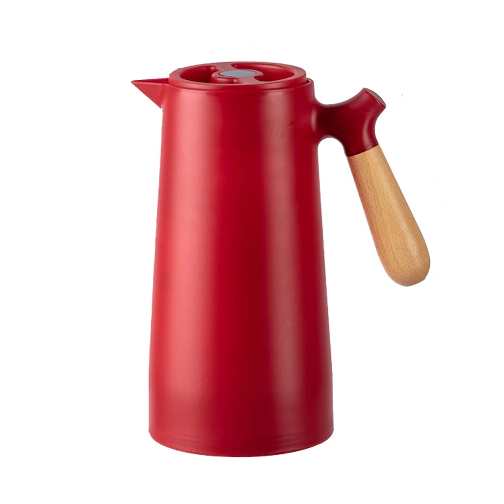 1L Large Capacity Nordic Insulated Thermos Kettle with Glass Liner - Red | Hot Water Bottle for Home, Office & Outdoor | Keeps Beverages Hot/Cold for Hours | Perfect for Coffee, Tea, Camping & Travel