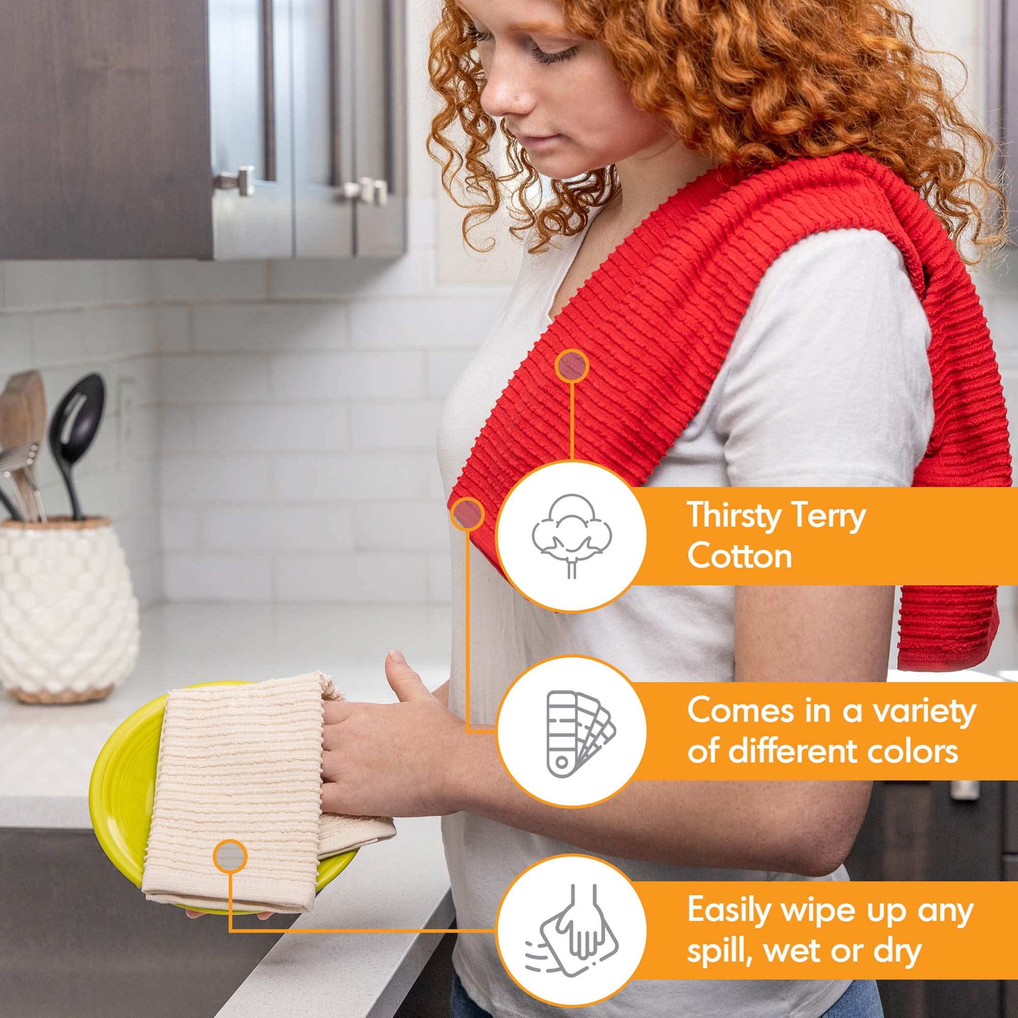 Premium Ridged Terry Cotton Dish Cloths - Super Absorbent Kitchen Towels for Washing & Drying Dishes | Reusable & Machine Washable | Set of 4 White Dishcloths | Perfect for Daily Kitchen Cleaning, Dish Drying & Counter Wiping